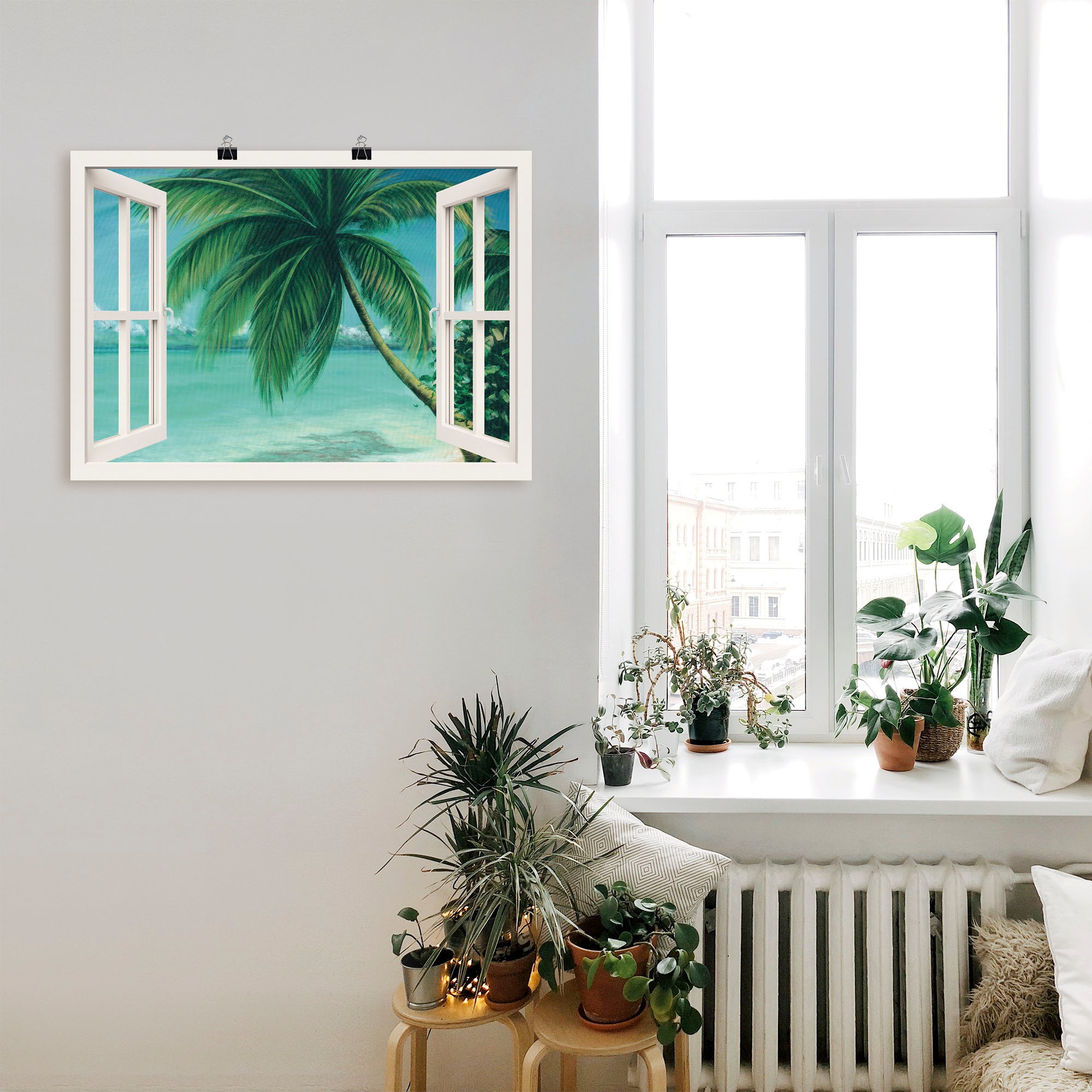 Artland Wandfolie »Fensterblick - Palmenstrand«, Fensterblick, (1 St.), selbstklebend