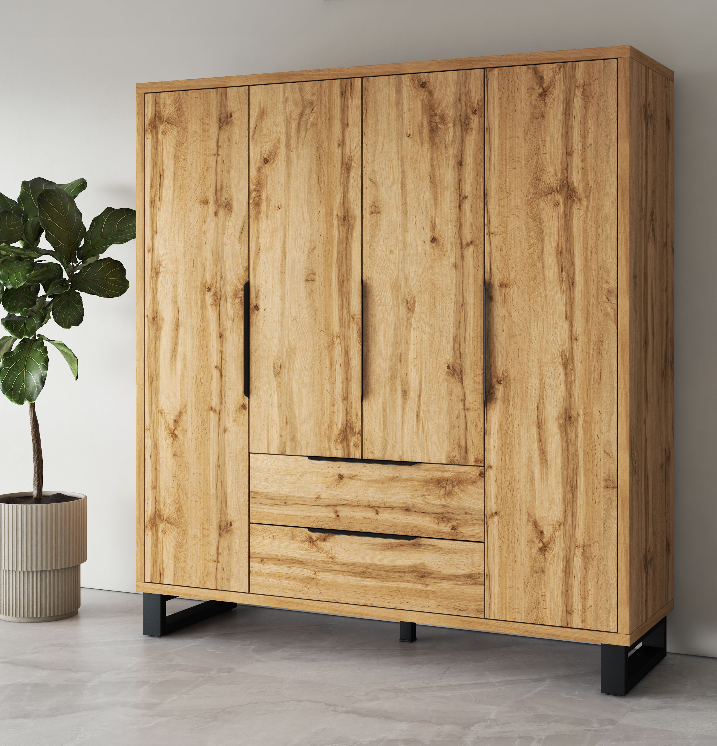 Home affaire Drehtürenschrank "Bronne,Breite 191 cm, Kleiderschrank inclusive Innenausstattung" Kleiderschrank, 2 Schubkästen, Metallgriffe, Garderobe