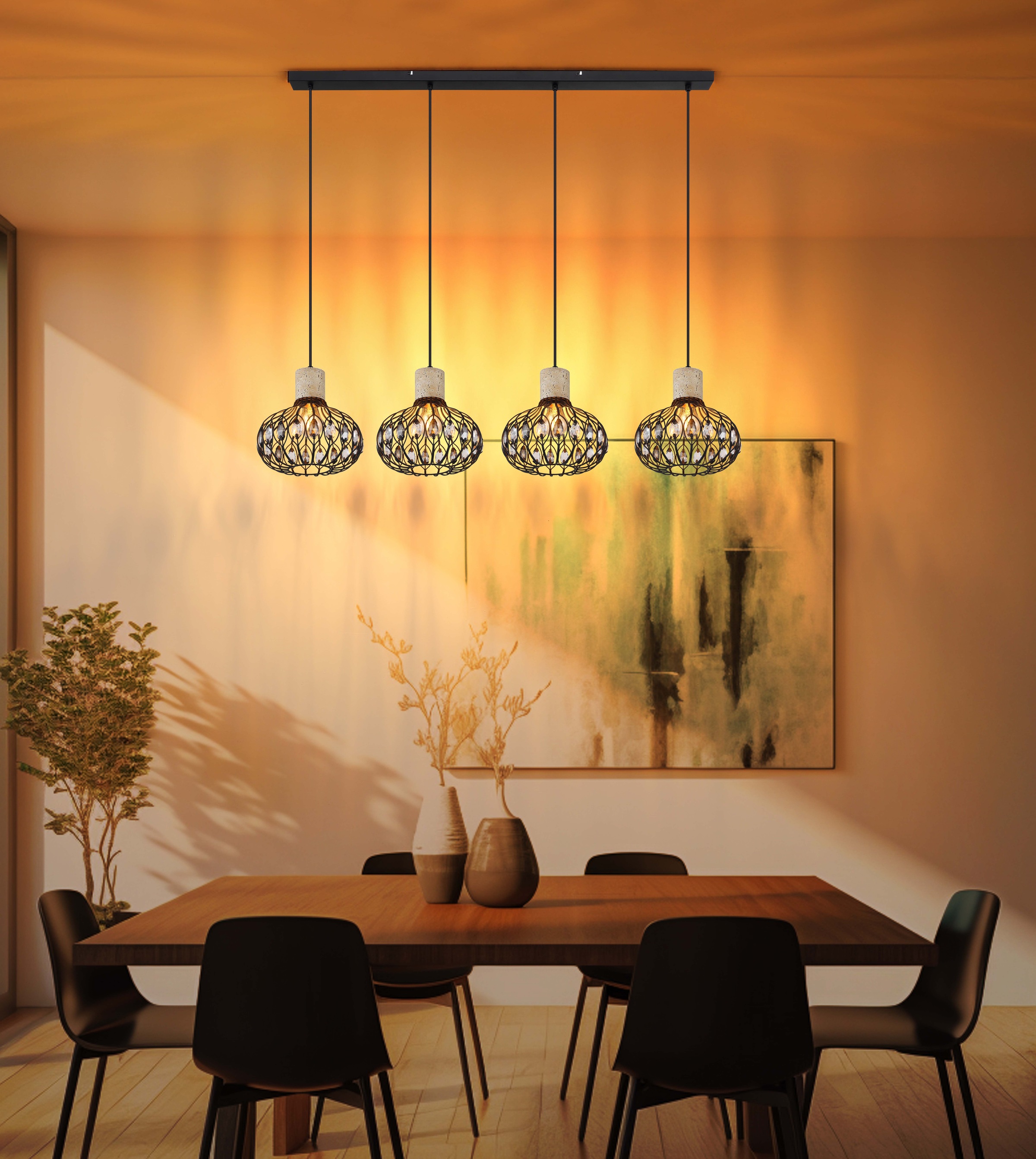 GLOBO LIGHTING Hängeleuchte »DORTHY« E27 1 Stk. Kürzbare Hängeleuchte schwarz matt mit Travertine Stein, modern