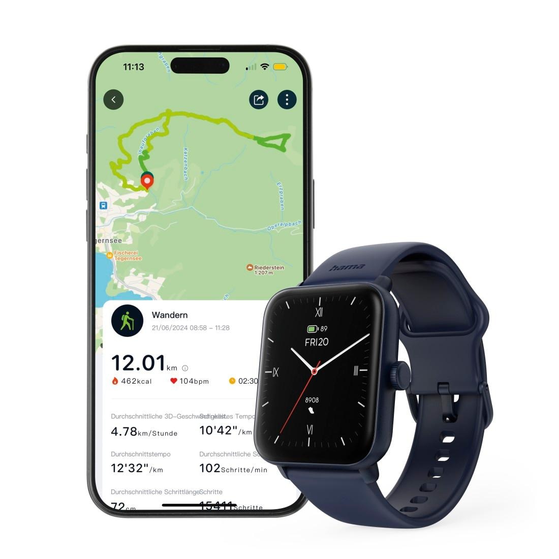 Hama Smartwatch »Smartwatch 1,65“ mit GPS (Fitness, Telefonfunktion, Puls, wasserdicht)«, (/ 1,65 Zoll),)