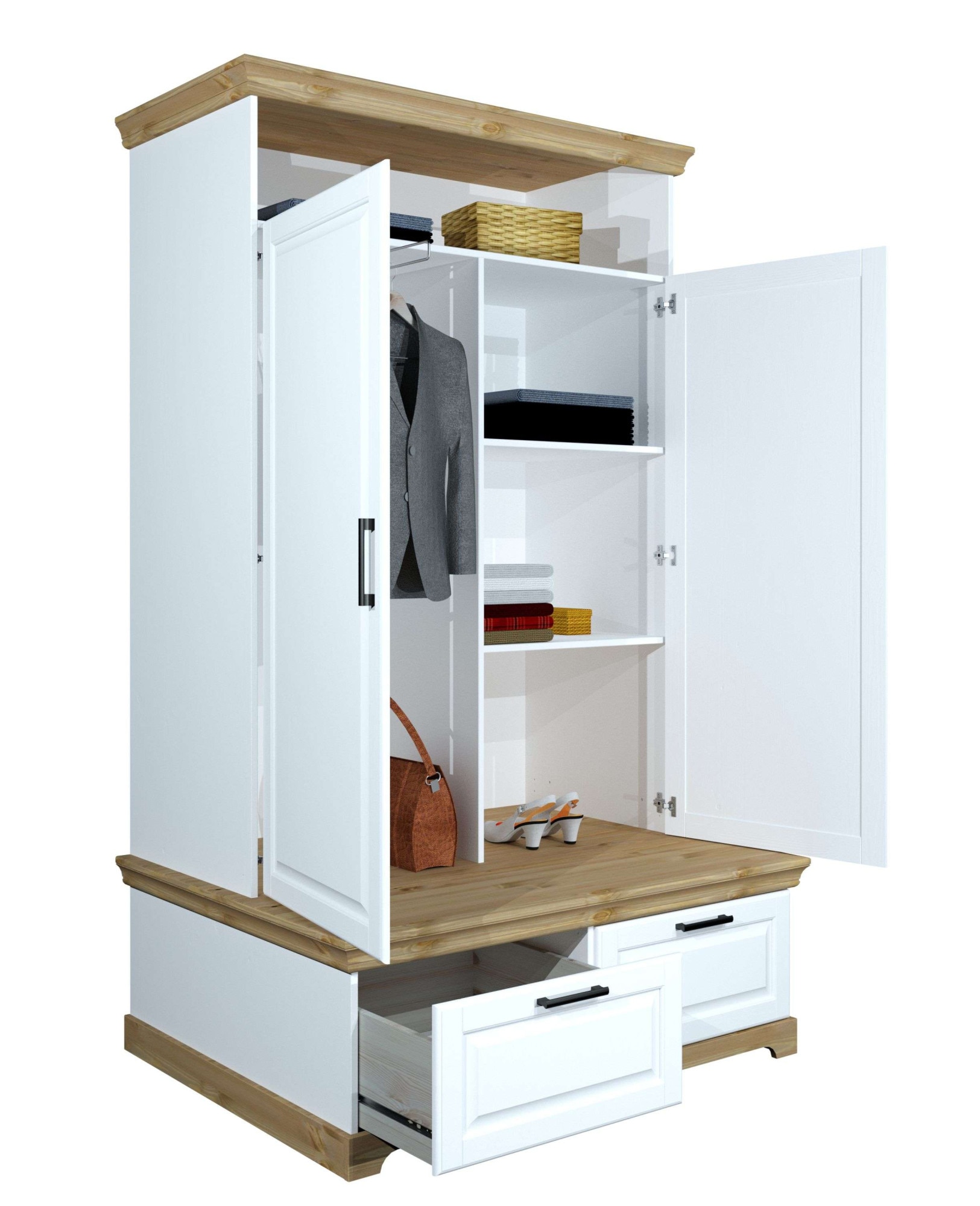 OTTO home Kleiderschrank »Rügen Garderobenschrank, Drehtürenschrank, Schrank«, FSC® zertifizierte massive Kiefer, Breite 127 cm