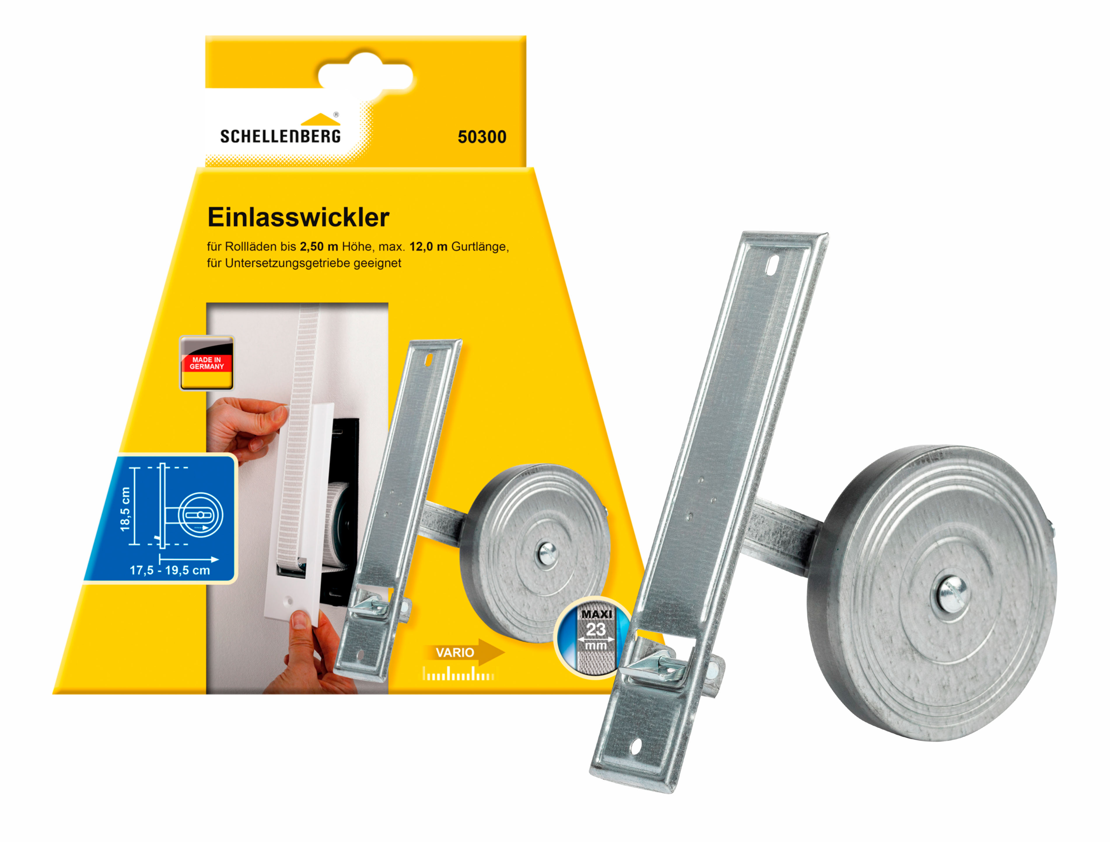 SCHELLENBERG Einlass-Gurtwickler "für das Rollladensystem Maxi, Unterputz-Montage" 1 Stk. tlg. Rollladen Einlasswickler 18,5 cm Lochabstand, verzinkt