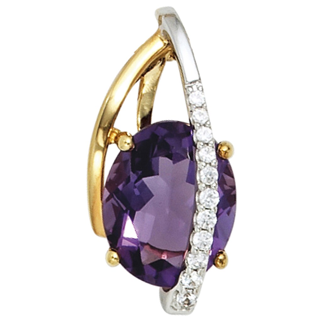 JOBO Kettenanhänger »Anhänger mit Amethyst und 11 Diamanten« 585 Gelbgold Weißgold JOBO Kettenanhänger »Anhänger mit Amethyst und 11 Diamanten« 585 Gelbgold Weißgold