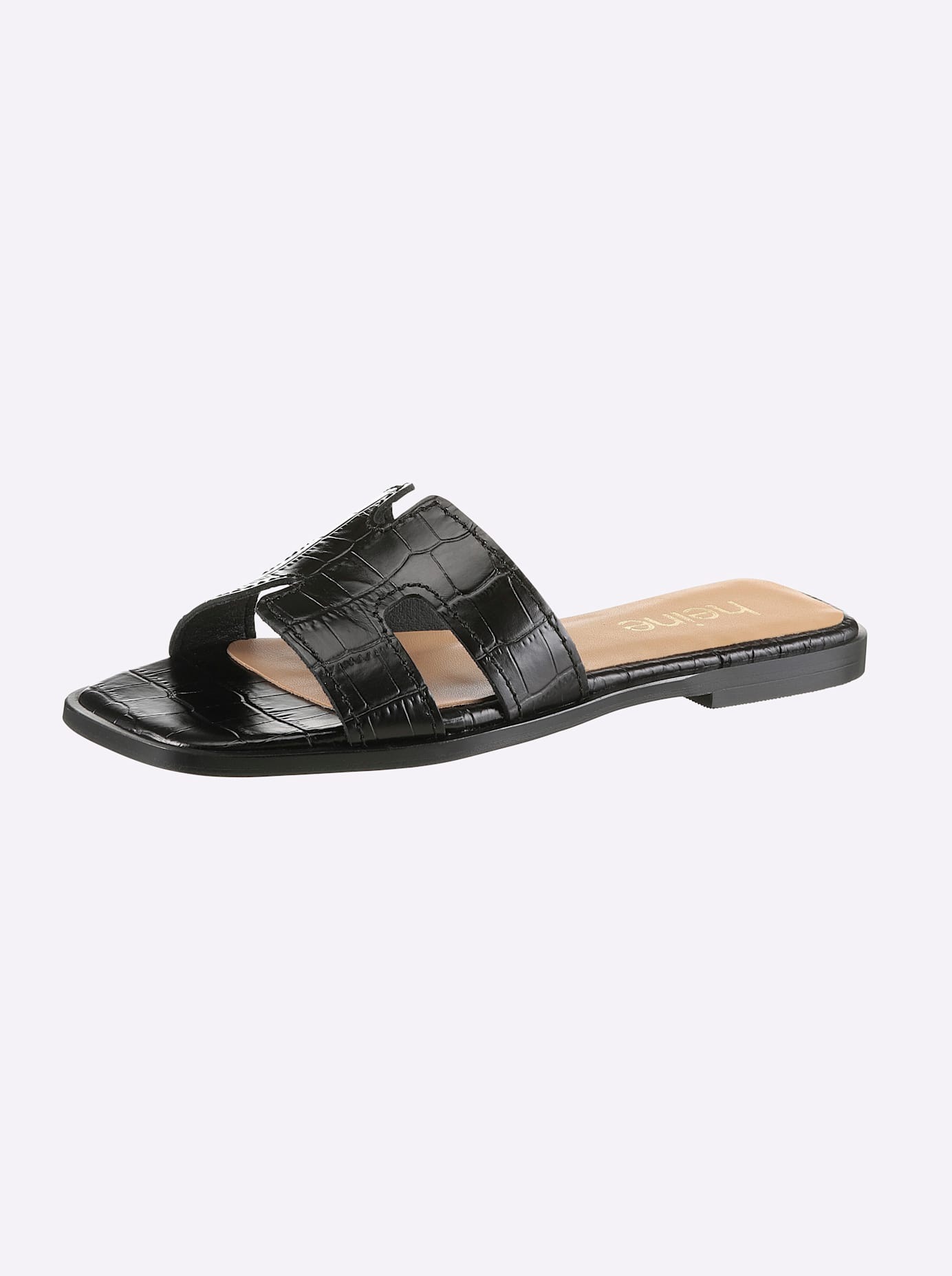 Pantolette HEINE, Damen, Gr. 39, schwarz, Glattleder, Leder, Rindsleder, Schuhe Pantolette