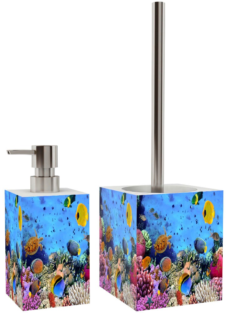 Sanilo Badaccessoire-Set »Ocean«, (Komplett-Set, 6 tlg.), bestehend aus WC-Sitz, Badteppich, Stöpsel, Seifenspender, WC-Bürste