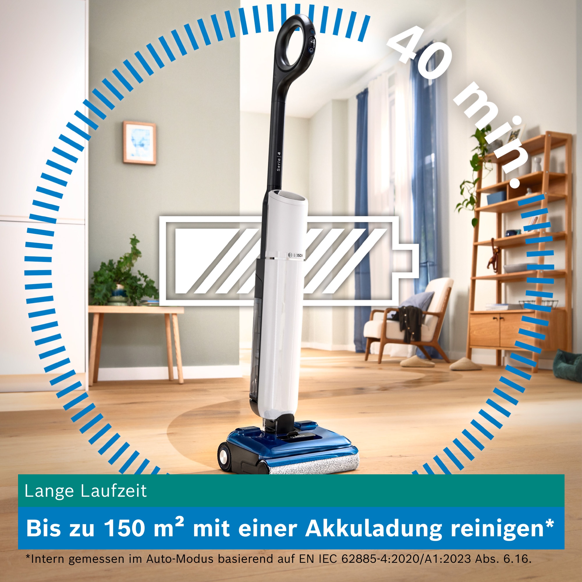 BOSCH Nass-Trocken-Sauger »OneFlow Serie 4 BHF41WS, Selbstreinigung, 24.000 PA Saugkraft« Anti-Haarverwicklung, LED-Licht, Schnelltrocknung, 40 min Akku / 150m²