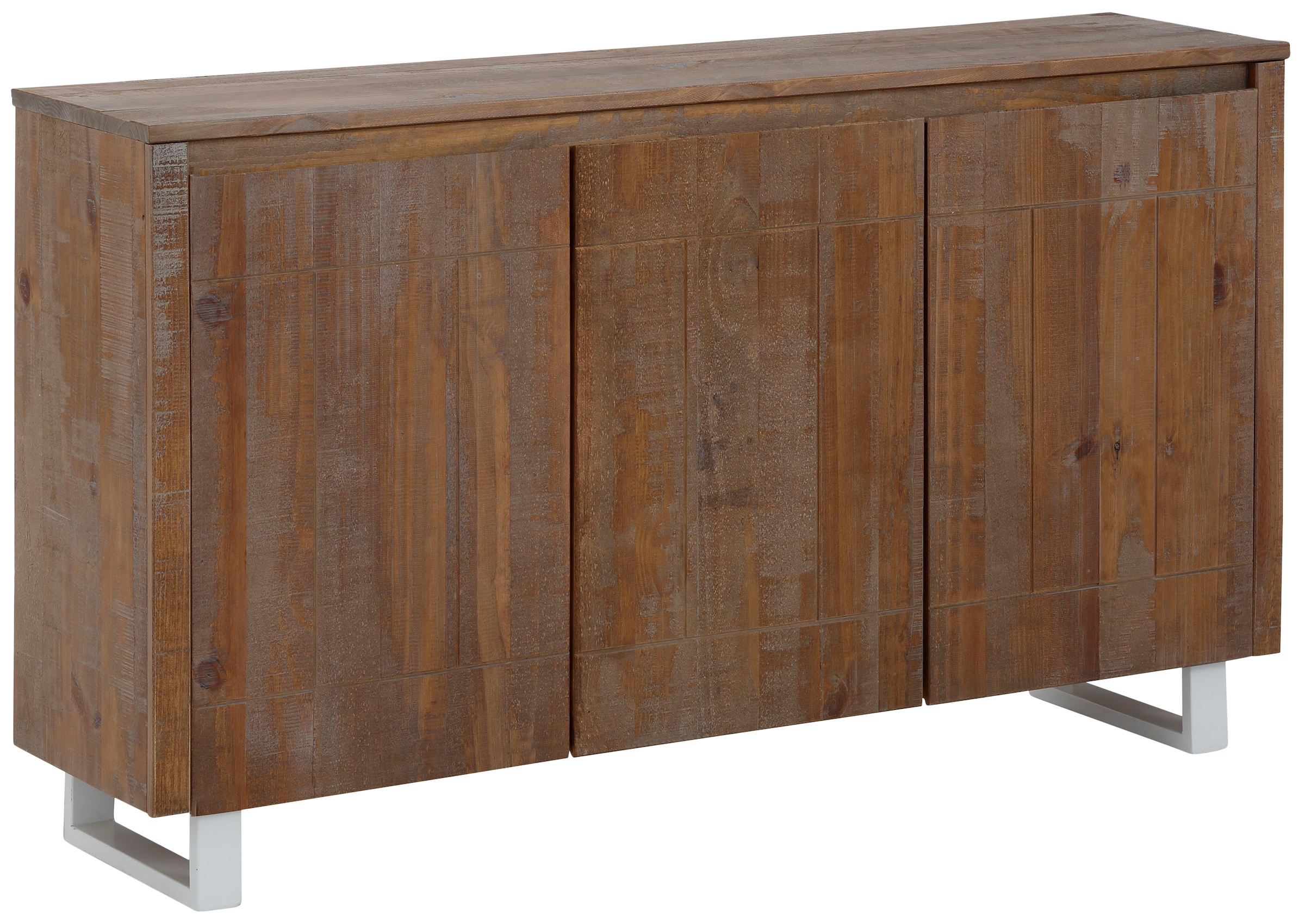 Home affaire Sideboard "Lagos", Kommode aus massivem Kiefernholz, mit weiß lackiertem Beingestell