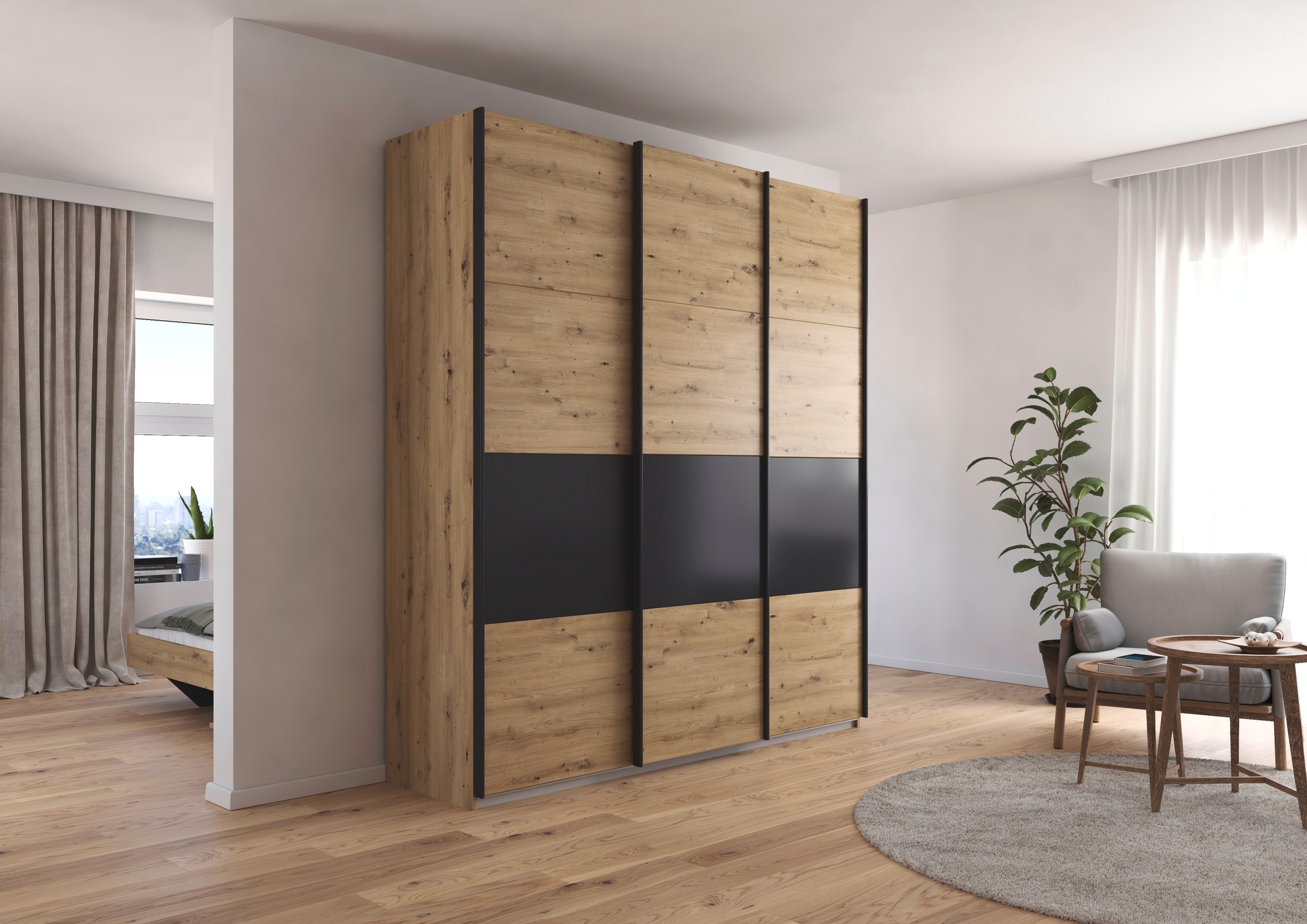 rauch Schwebetürenschrank »Schwebetürenschrank Kleiderschrank Schrank Garderobe CORTONA«, inkl. Inneneinteilung, 2 Stoffboxen und zusätzlichen Einlegeböden