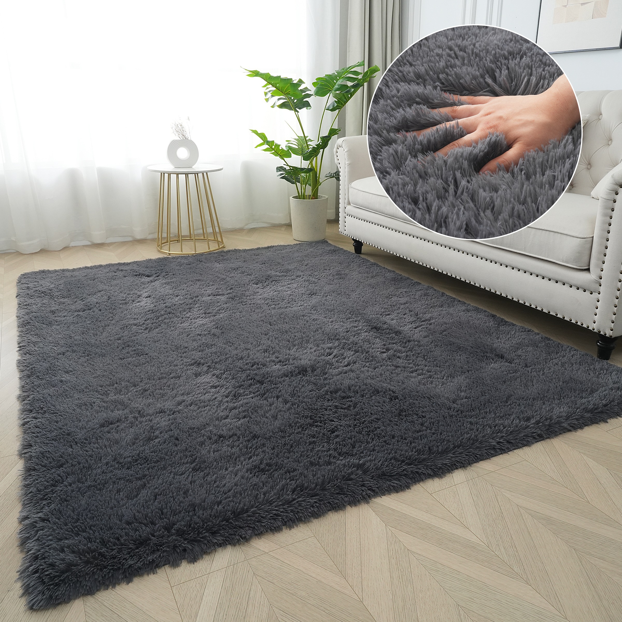 Hochflor-Teppich OTTO HOME "Leava, besonders weich und kuschelig, leichter Glanz" Gr. 4, grau, B:180cm H:37mm L:230cm, Kunstfaser, Teppiche, uni, Mikrofaser Teppiche, Plüsch, Wohnzimmer, Schlafzimmer, Esszimmer