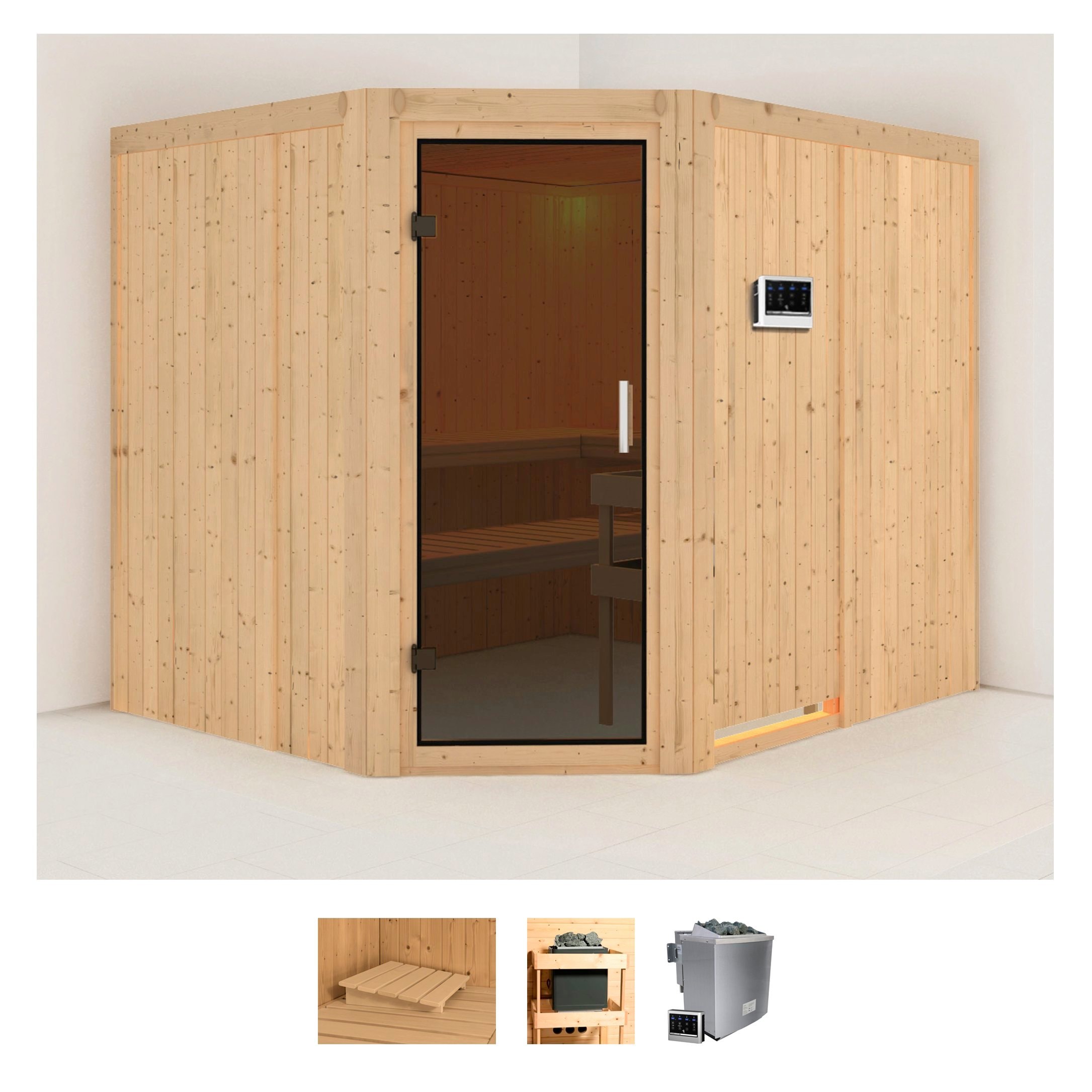 Karibu Sauna "Marit" Set, Ofen 9 kW Bio externe Strg easy