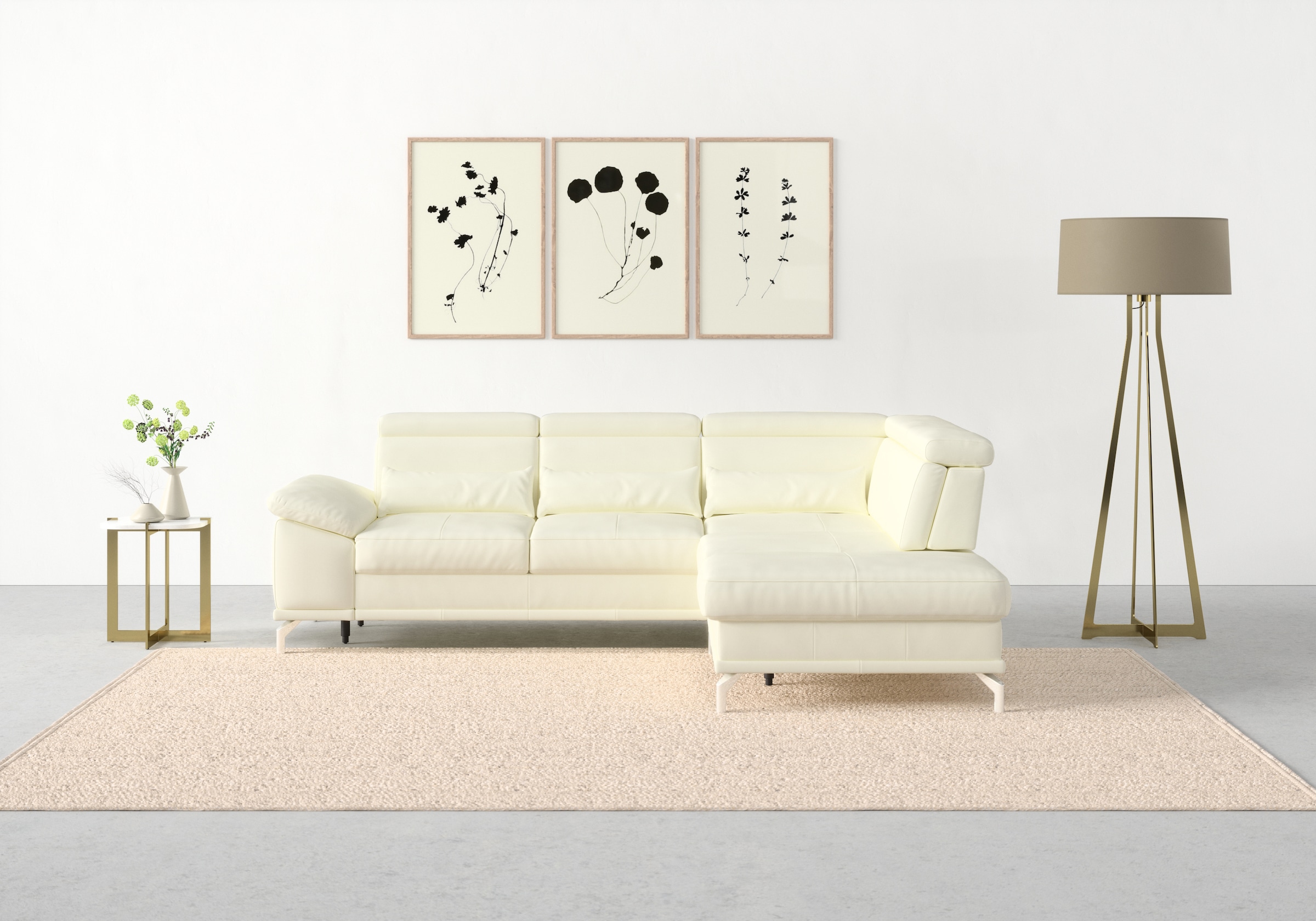 sit&more Ecksofa "Cabrio L-Form, B: 274 cm, mit Sitztiefen-, Arm- & Kopfteilverstellung" 3 Nierenkissen, Federkern, optional Schlaffunktion und Stauraum