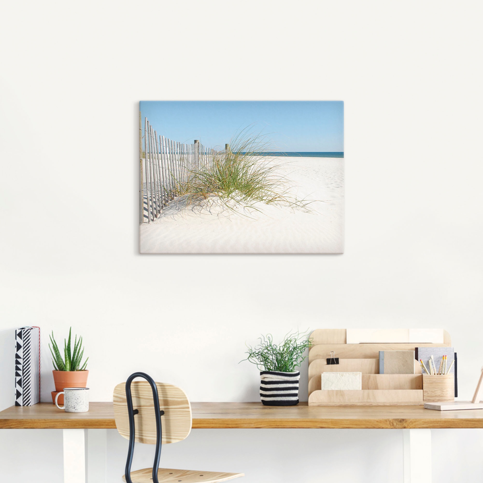 Artland "Schöne Sanddüne mit Gräsern und Zaun" Strand 1 Stk. tlg. auf Holzr günstig online kaufen