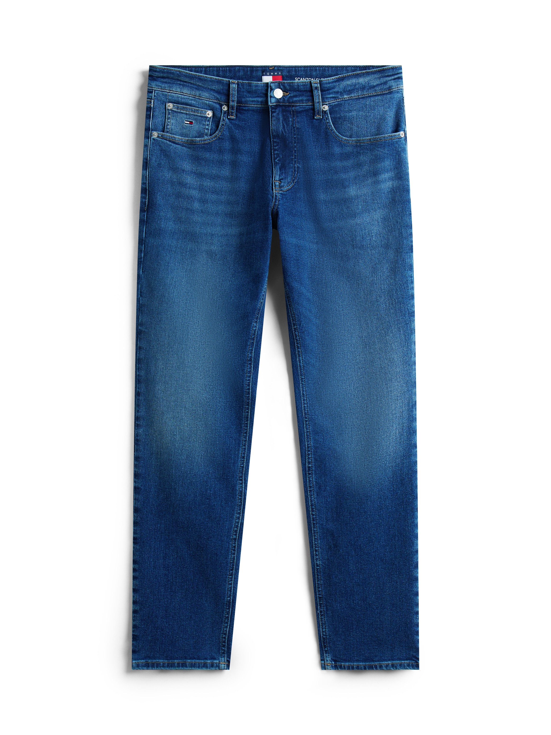 Tommy Jeans Gerade Jeans »Scanton Slim«, Mit Markenlabel aus Leder hinten