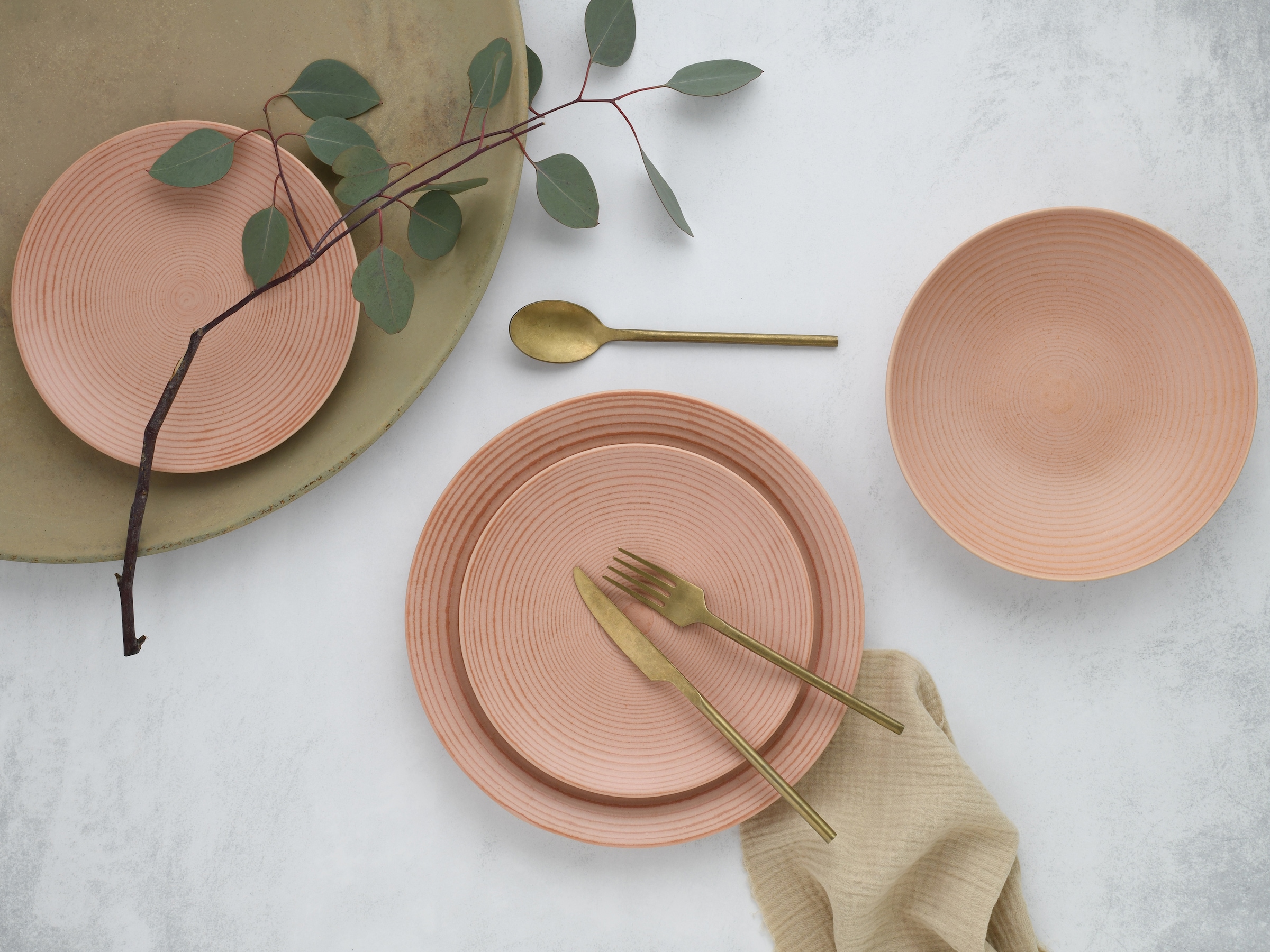 CreaTable Teller-Set »Catania, Tellerset 12-tlg.«, (Set, 12 tlg.), Vintage Farben, Ausdrucksstarkes Relief, Handwerklicher Charakter