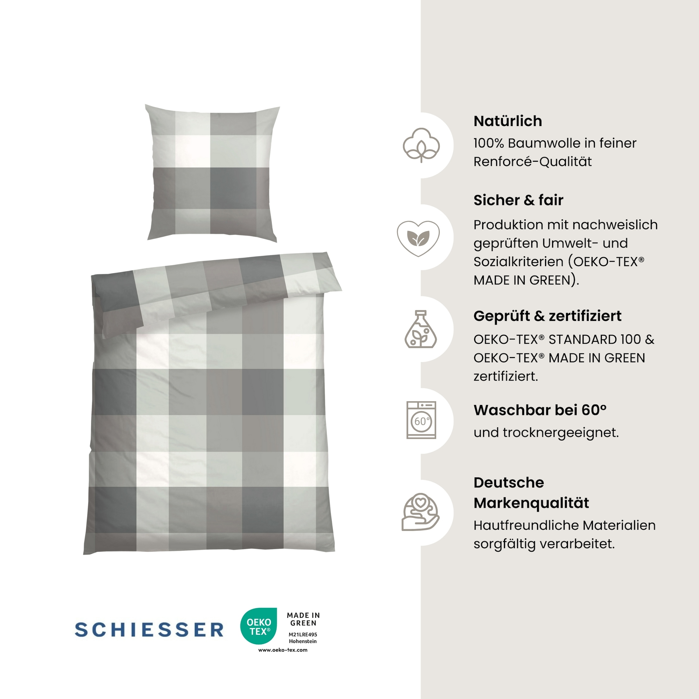 Schiesser Bettwäsche »Travis aus weicher Baumwolle mit zeitlosen Karos« 2 MADE IN GREEN by OEKO-TEX®