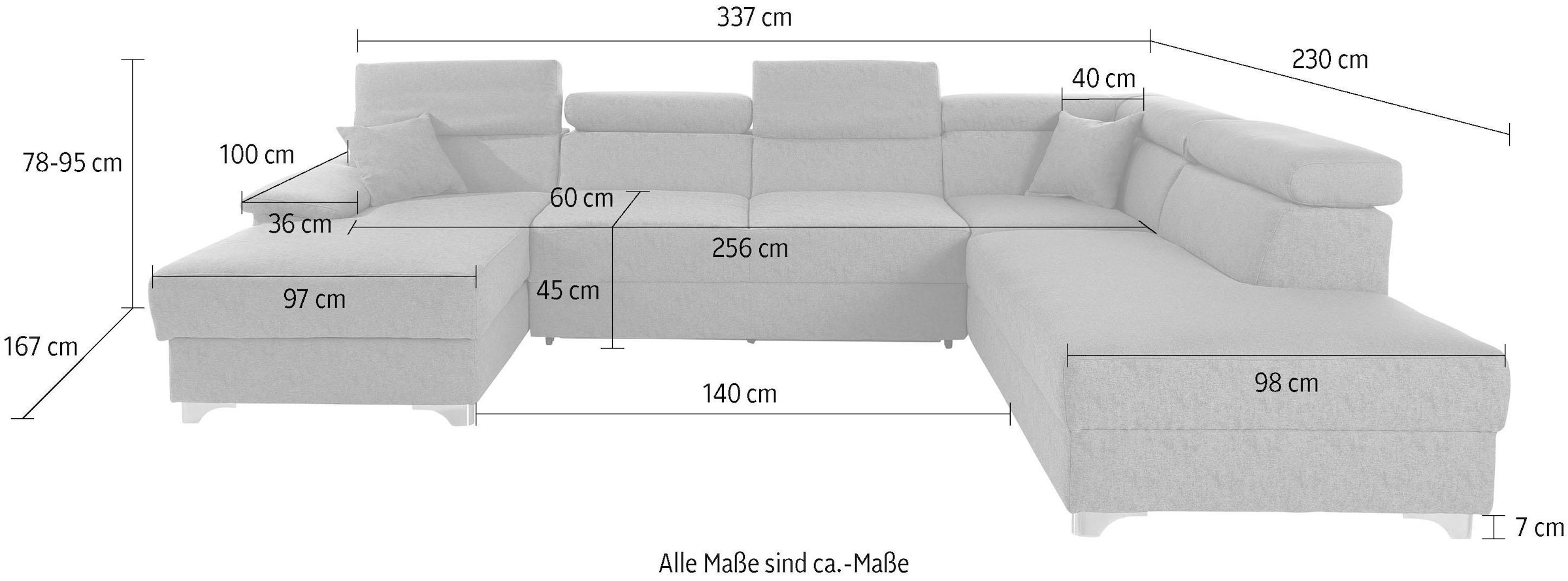 DOMO collection Wohnlandschaft »Mira, inklusive Kopfteilverstellung für mehr Wohlfühlkomfort, U-Form«, wahlweise mit Bettfunktion und Bettkasten, elegant und modern