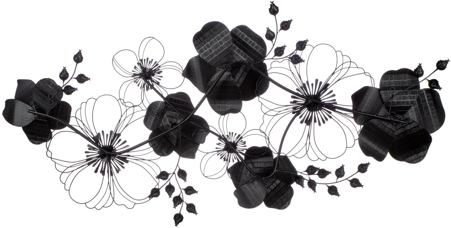 Casablanca by Gilde Wanddekoobjekt »Wandrelief, "Blossom", Metall, schwarz, anthrazitfarben, goldfarben« Wandrelief Blossom Blüten Blumen Wanddeko Wohnzimmer