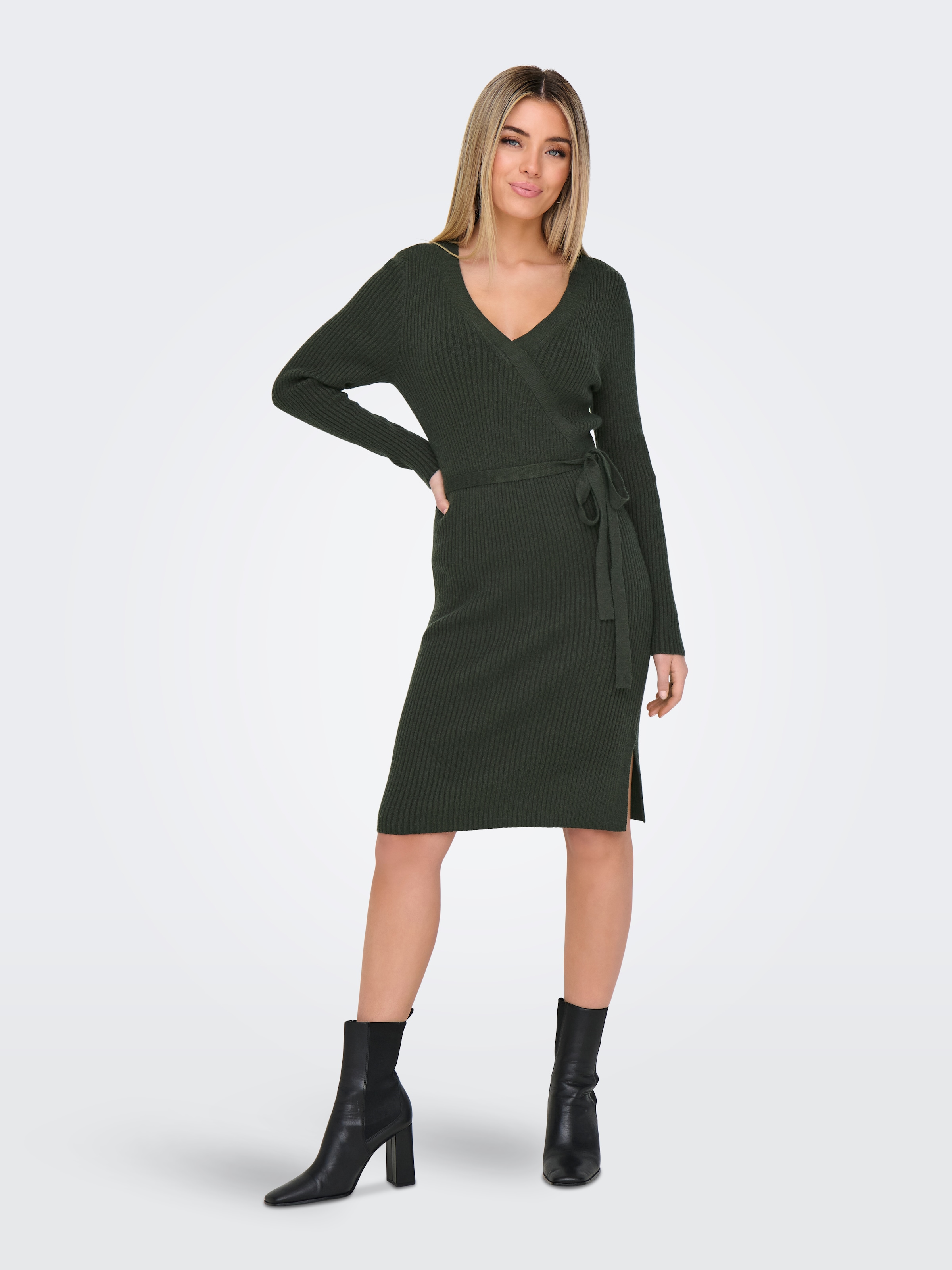 ONLY Strickkleid »ONLVENLO L/S RIB WRAP DRESS RP KNT« Viskosemischung, Wickeloptik