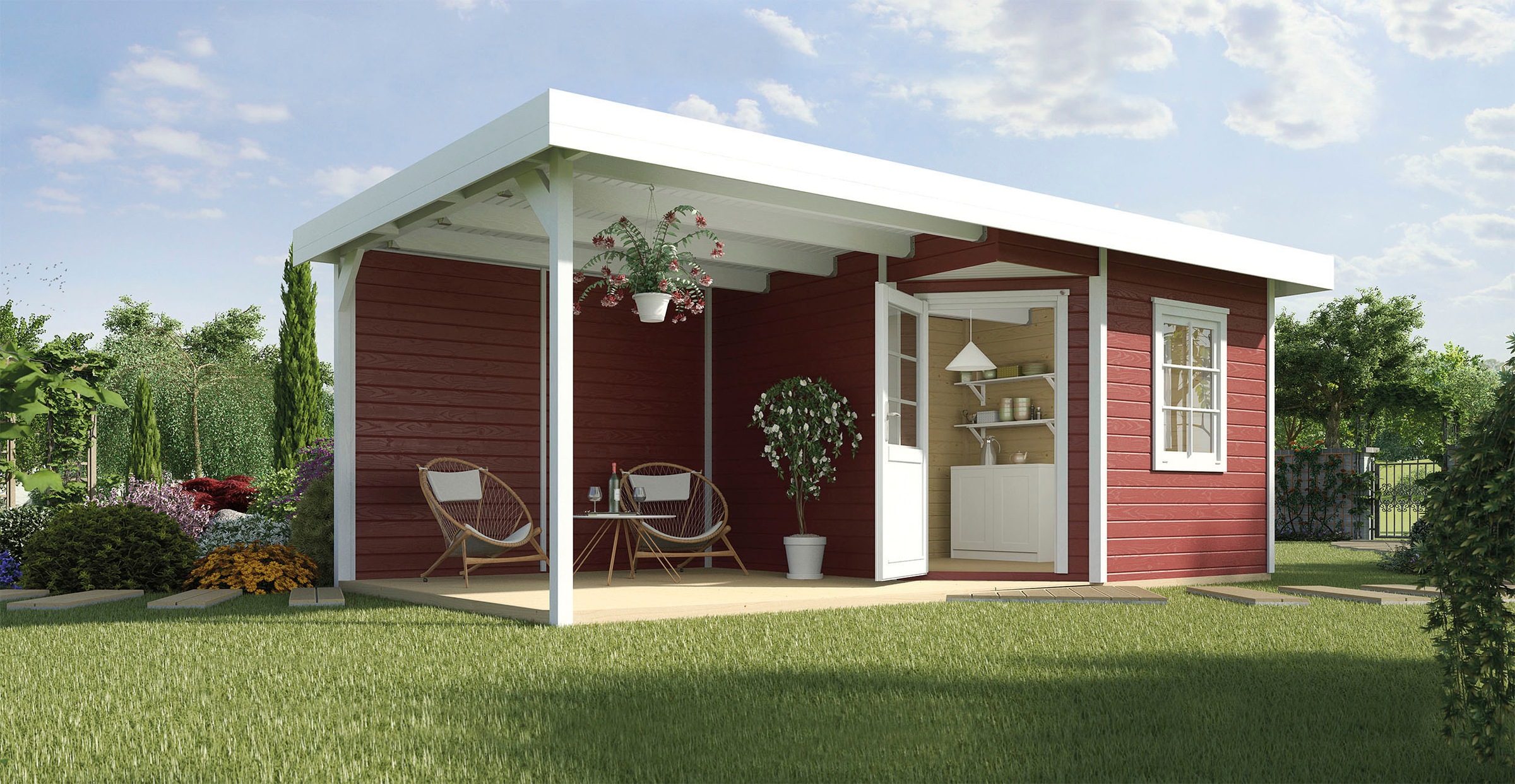 weka Gartenhaus »Designhaus 213 Plus«, (Set), mit Anbaudach und Rückwand