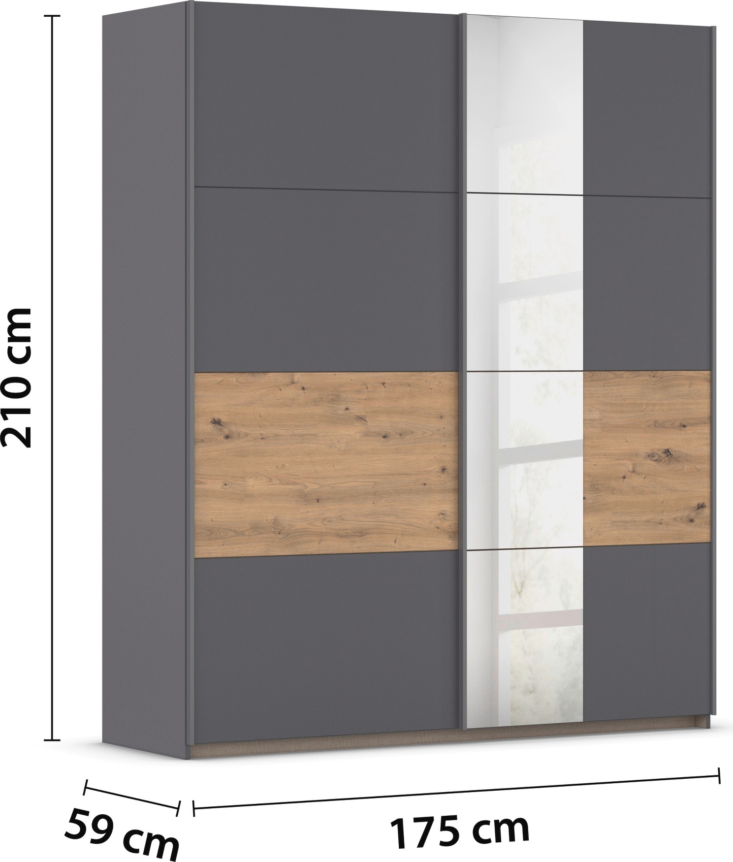 rauch Schwebetürenschrank »Kleiderschrank Schrank Garderobe Schlafzimmerschrank OXFORD«, (in 3 verschiedenen Ausstattungen BASIC/CLASSIC/PREMIUM), mit Griffleisten aus Metall, auch für kleinere Räume MADE IN GERMANY