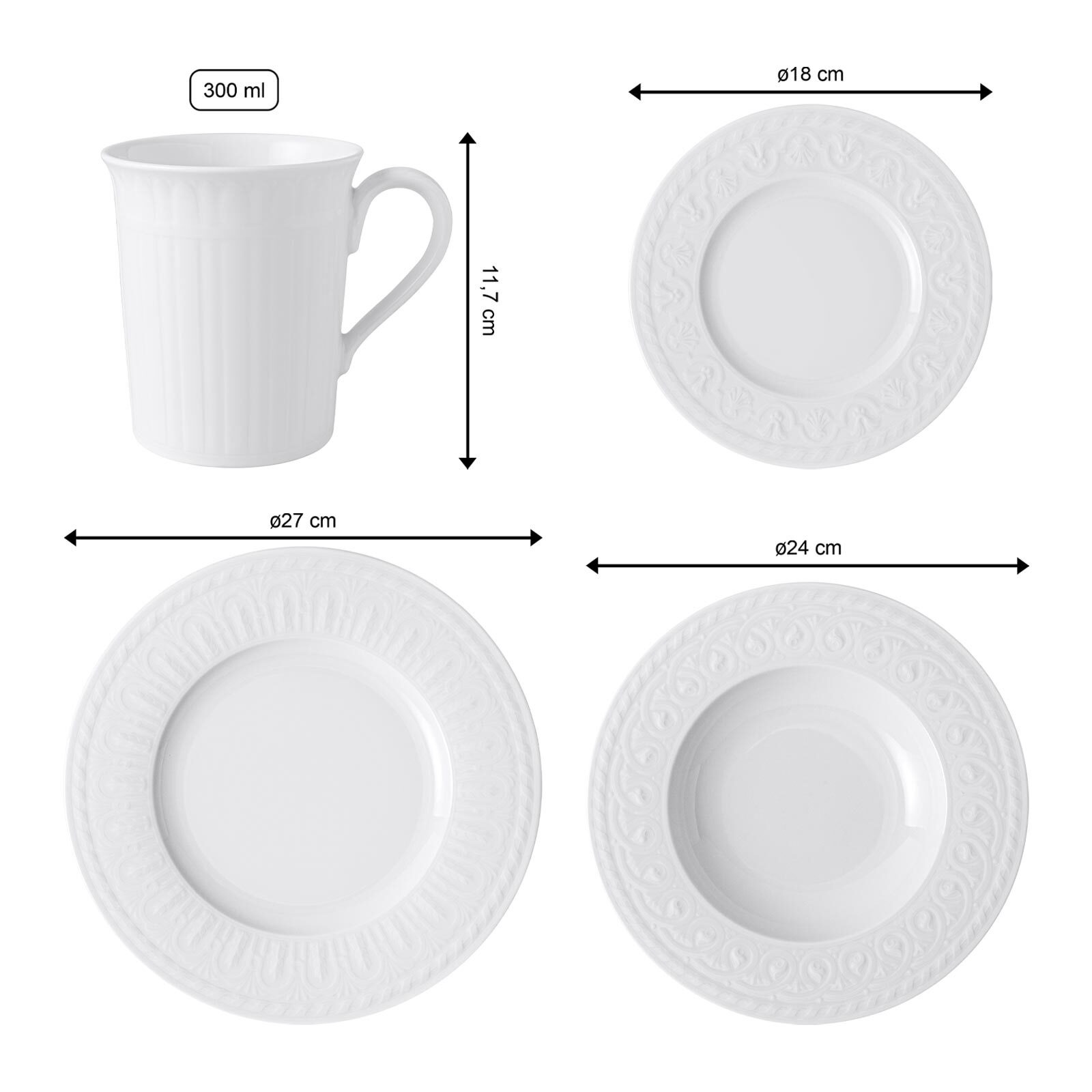 Villeroy & Boch Geschirr-Set »Geschirr-Set Cellini 24er Set weiß« Spülmaschinengeeignet, Mikrowellenfest