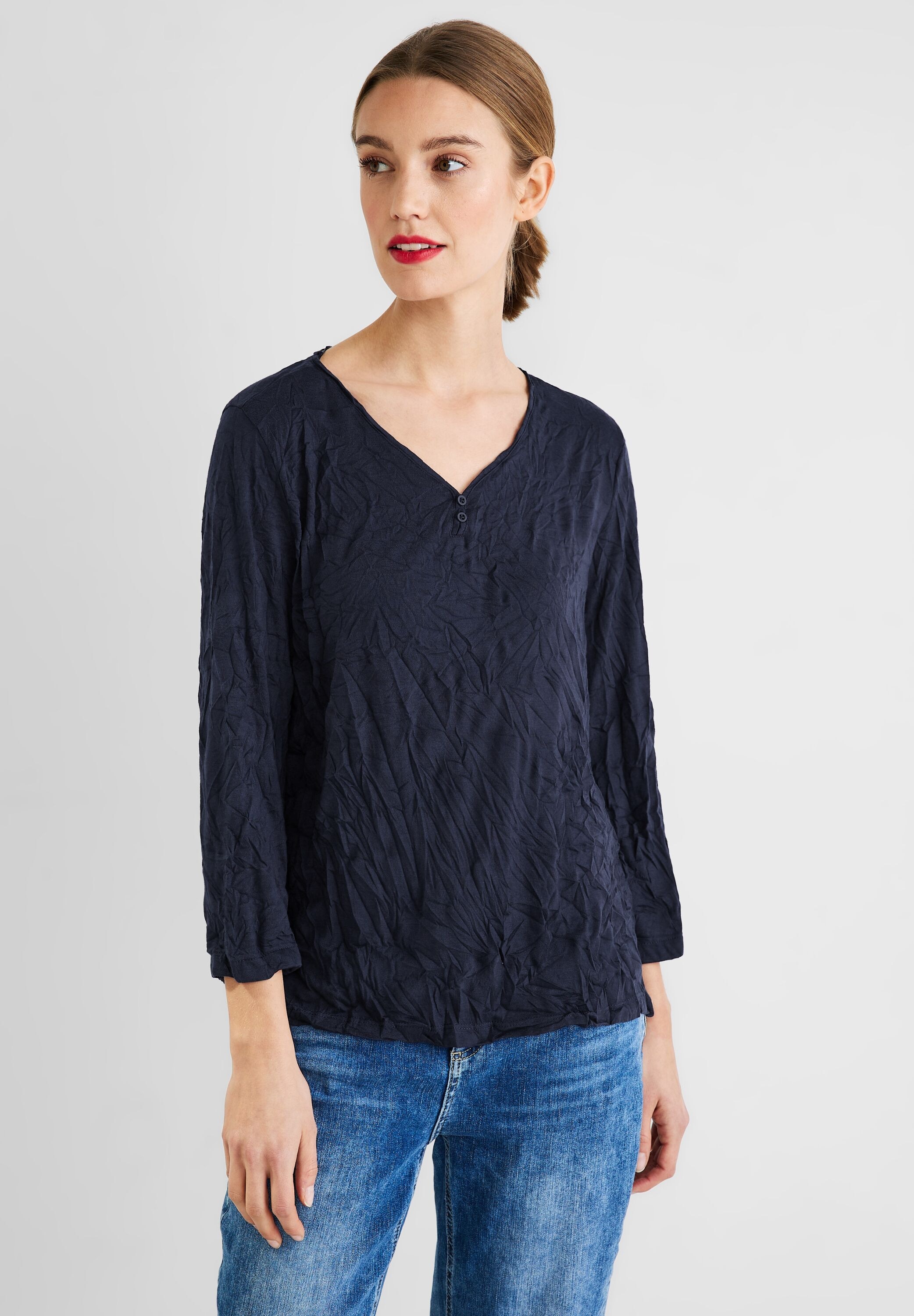 STREET ONE 3/4-Arm-Shirt mit abgerundetem V-Ausschnitt