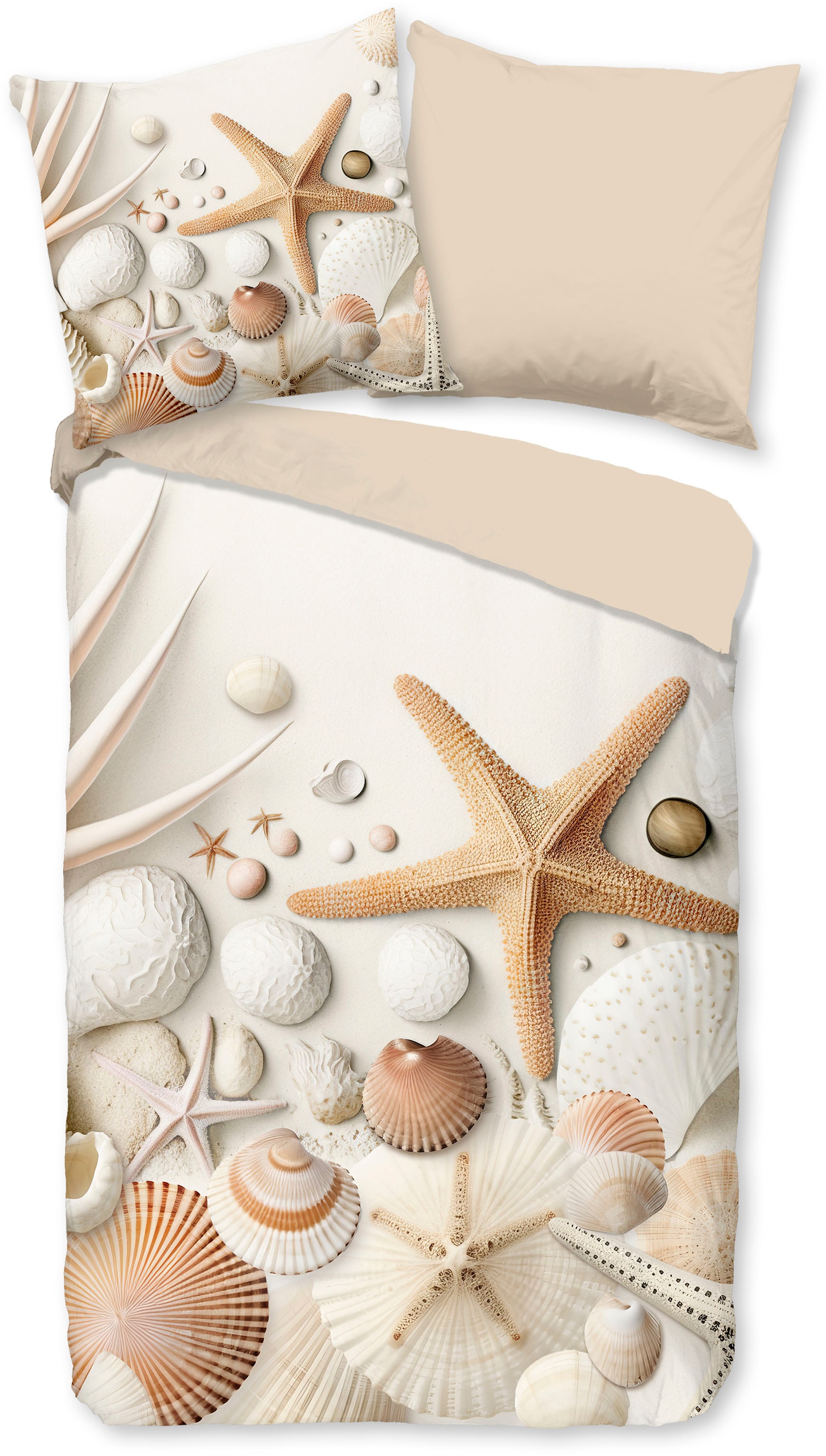 good morning Wendebettwäsche "Cote" 2 Stk. 100% Baumwolle, Renforcé, Reißverschluss, Wendeoptik, strand, Seestern