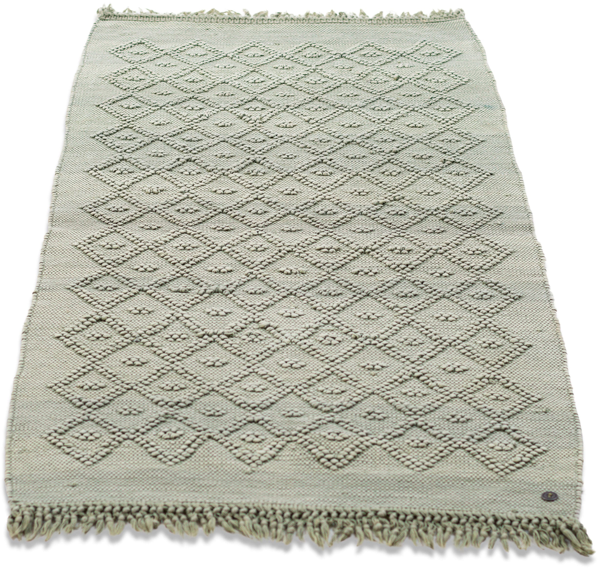 TOM TAILOR HOME Badematte "Vintage Wash, Badvorleger, Badezimmer Teppich" Höhe 6 mm fußbodenheizungsgeeignet Badteppich, Uni Farben, Rauten Muster, mit Fransen, reine Baumwolle