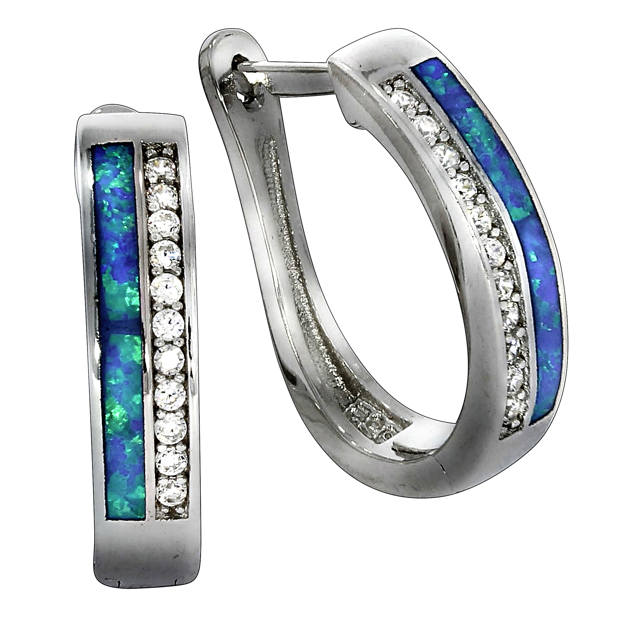 Paar Creolen VIVANCE "925/- Sterling Silber synth. Opal Zirkonia", weiß (weiß, hellblau), Ohrringe, Damen, one-size, Silber 925 (Sterlingsilber), Creolen