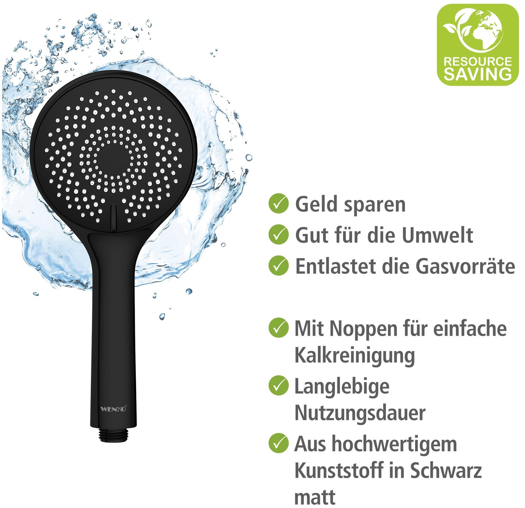 WENKO Handbrause »Watersaving«, (1 tlg.), Schwarz matt, Ø 11 cm