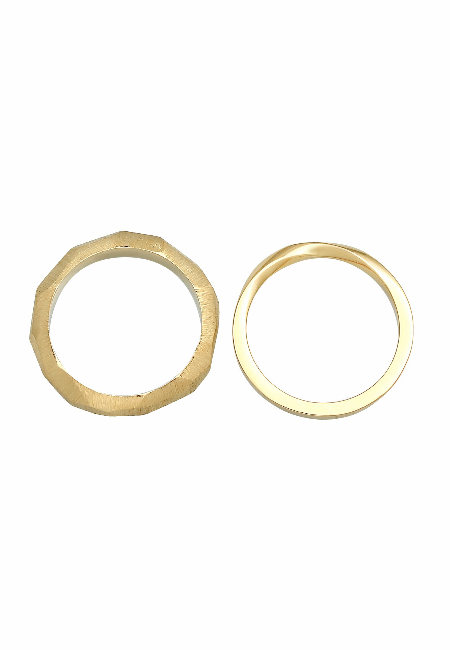 ELLI PREMIUM Bandring Basic Gedreht Struktur 2-Piece Ring Set 925 Silver Size 56 Gold 2