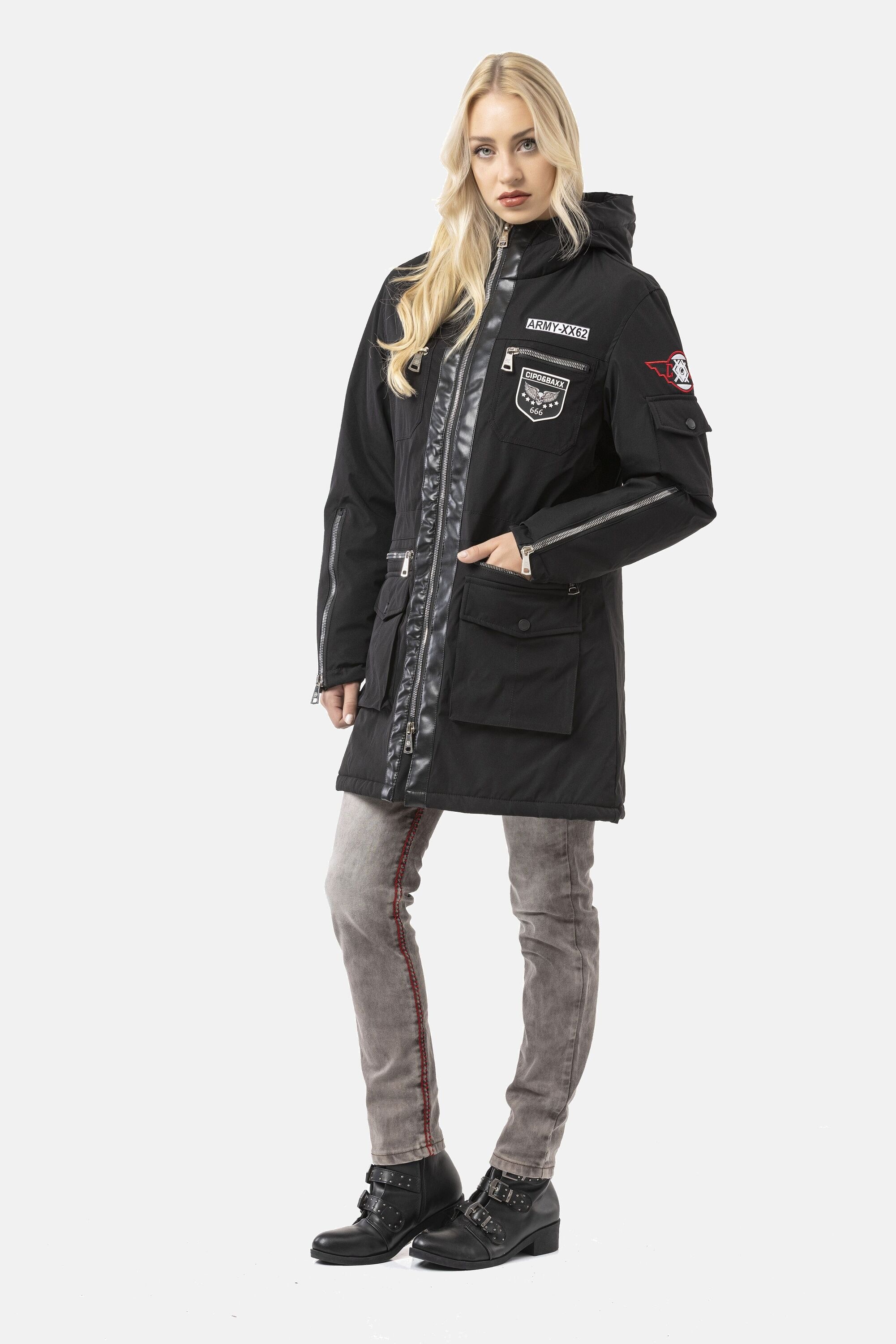 Cipo & Baxx Winterjacke »WM144« mit Kapuze mit Zipper-Details