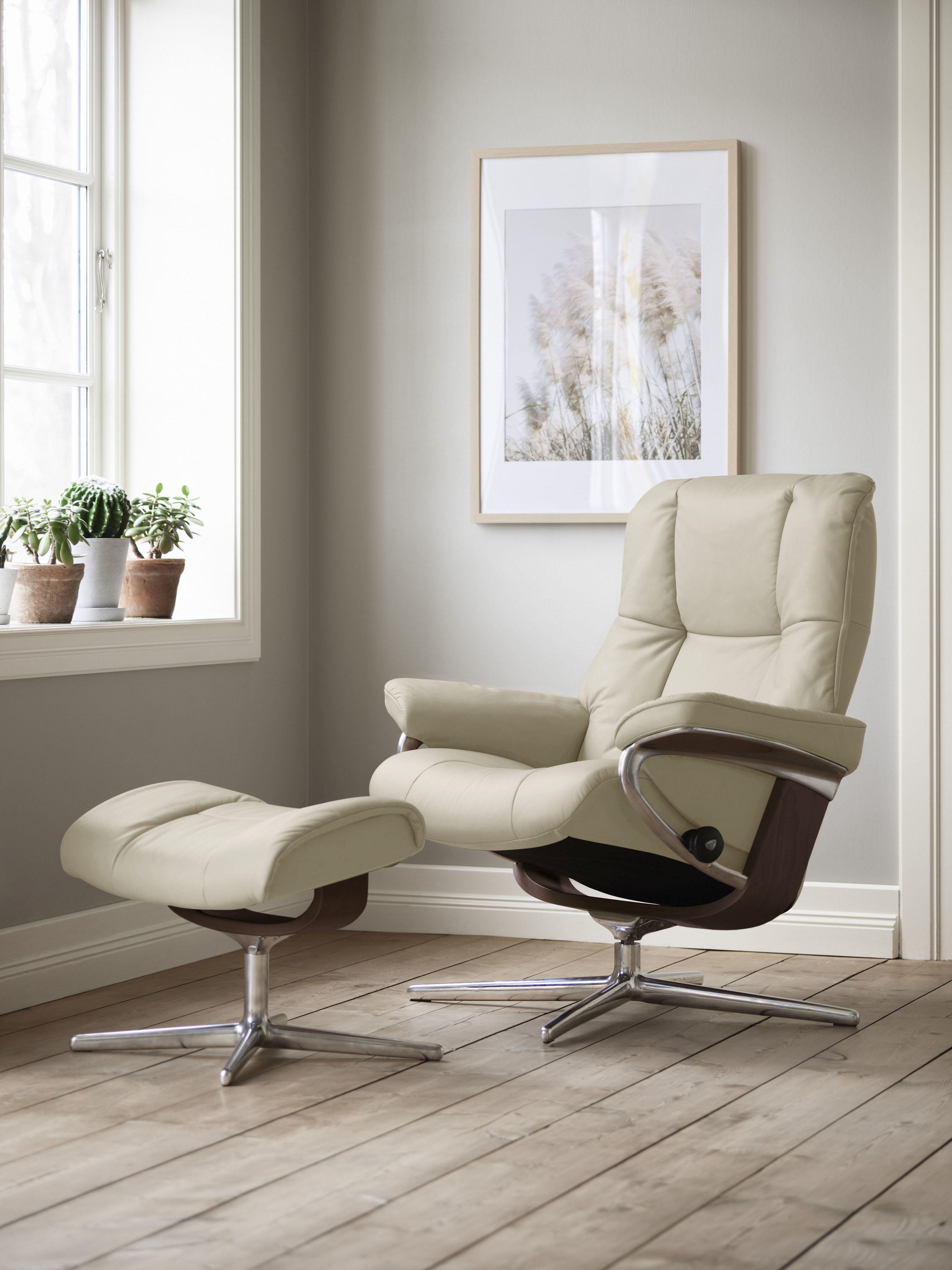 Stressless Relaxsessel "Mayfair" Set, Relaxsessel mit Hocker, mit Hocker, mit Cross Base, Größe S, M & L, Holzakzent Braun