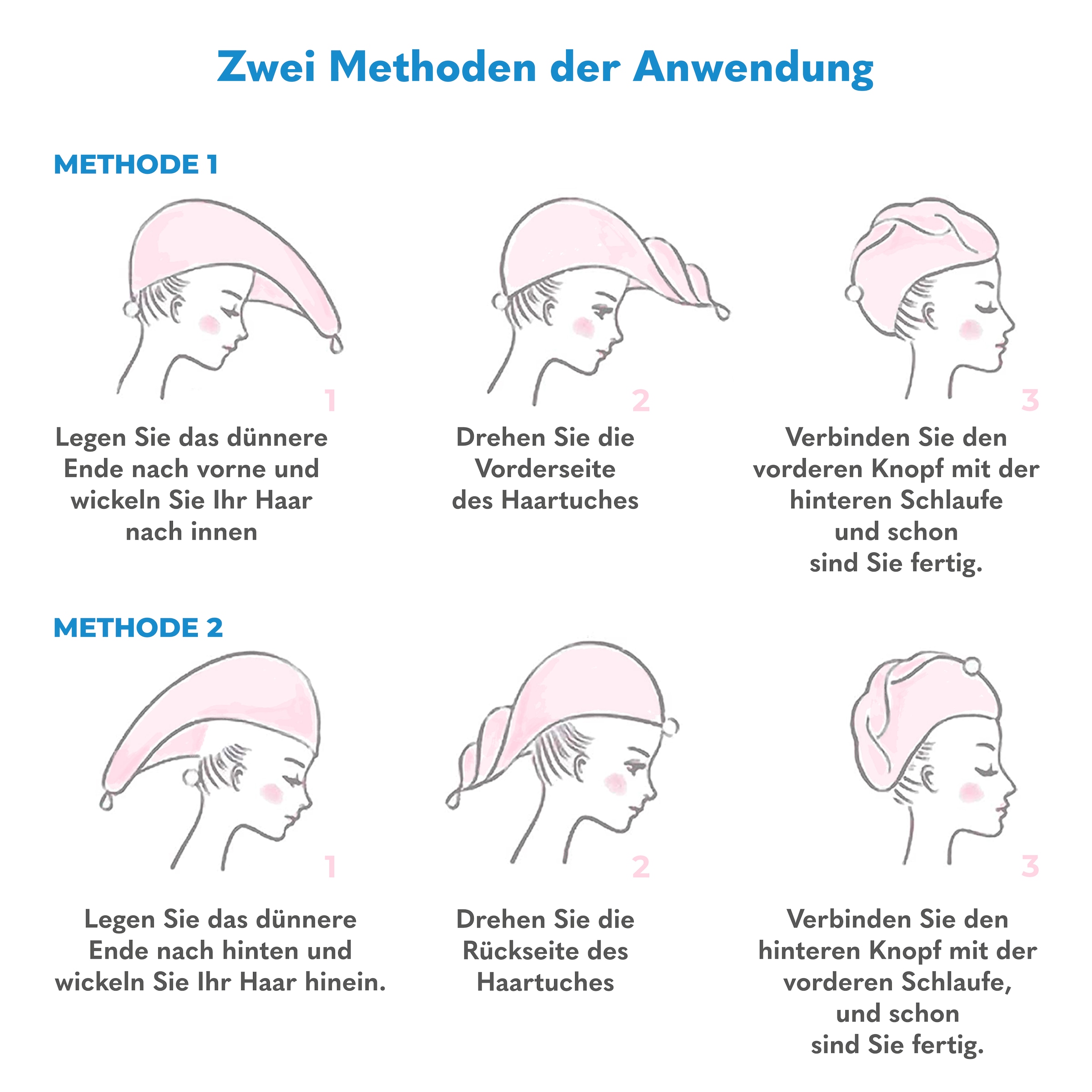 HAMMETEX Turban-Handtuch »2er Set Haarturban Damen, 100% Baumwolle, Flauschig & Schnelltrocknend«, (Set, 2 St., 2), Uni-Farben, weich