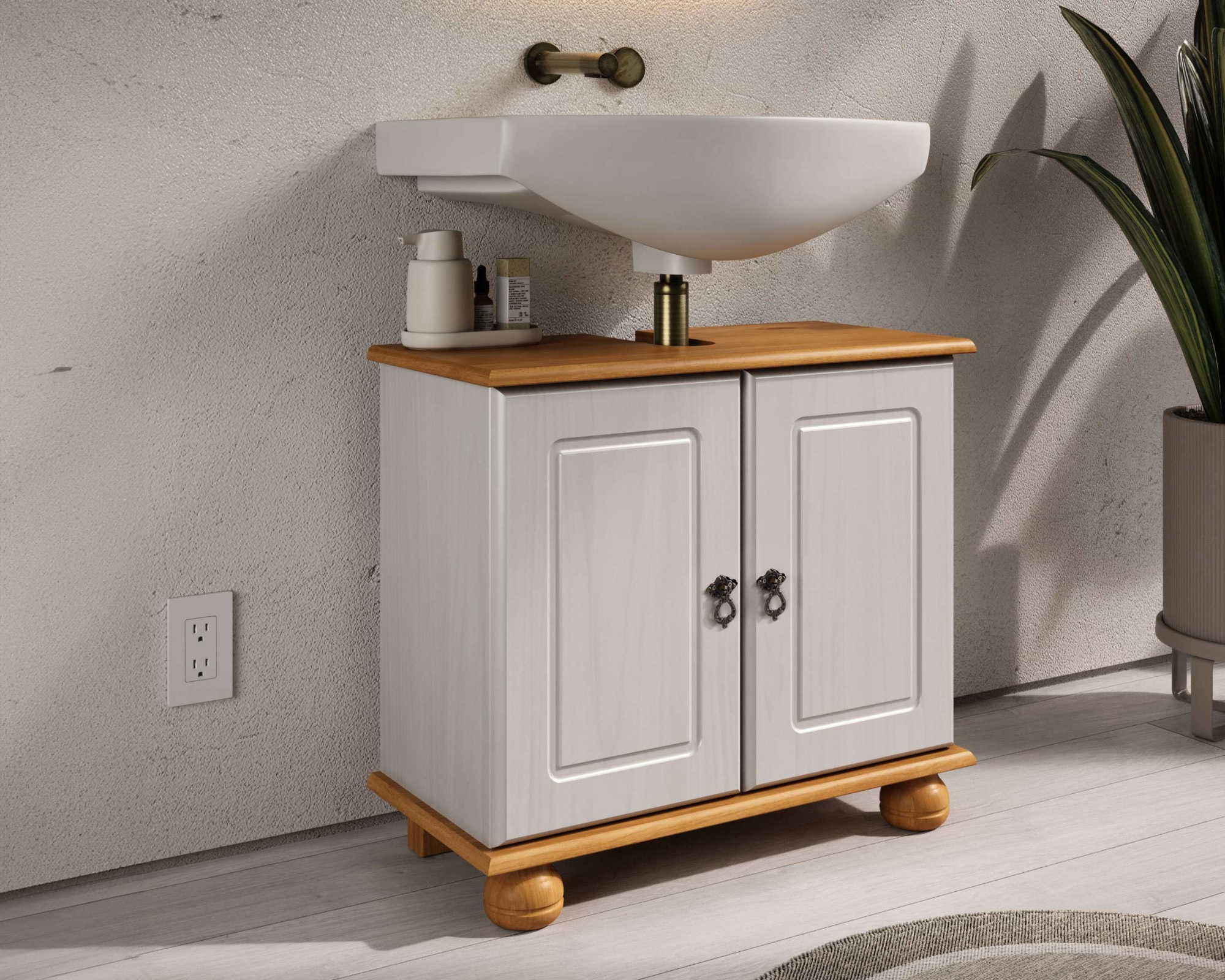 OTTO home Waschbeckenunterschrank "Finca" aus massivem Kiefernholz, Siphonausschnitt, Breite 62 cm, Höhe 55 cm