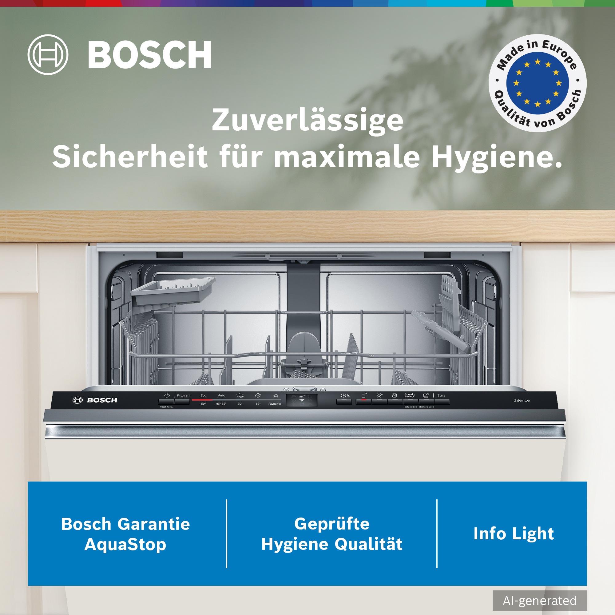 BOSCH vollintegrierbarer Geschirrspüler Serie 2 "SMV2HTX08E" 13 tlg. Maßgedecke Info Light - erlischt bei Beendigung des Spülvorgangs