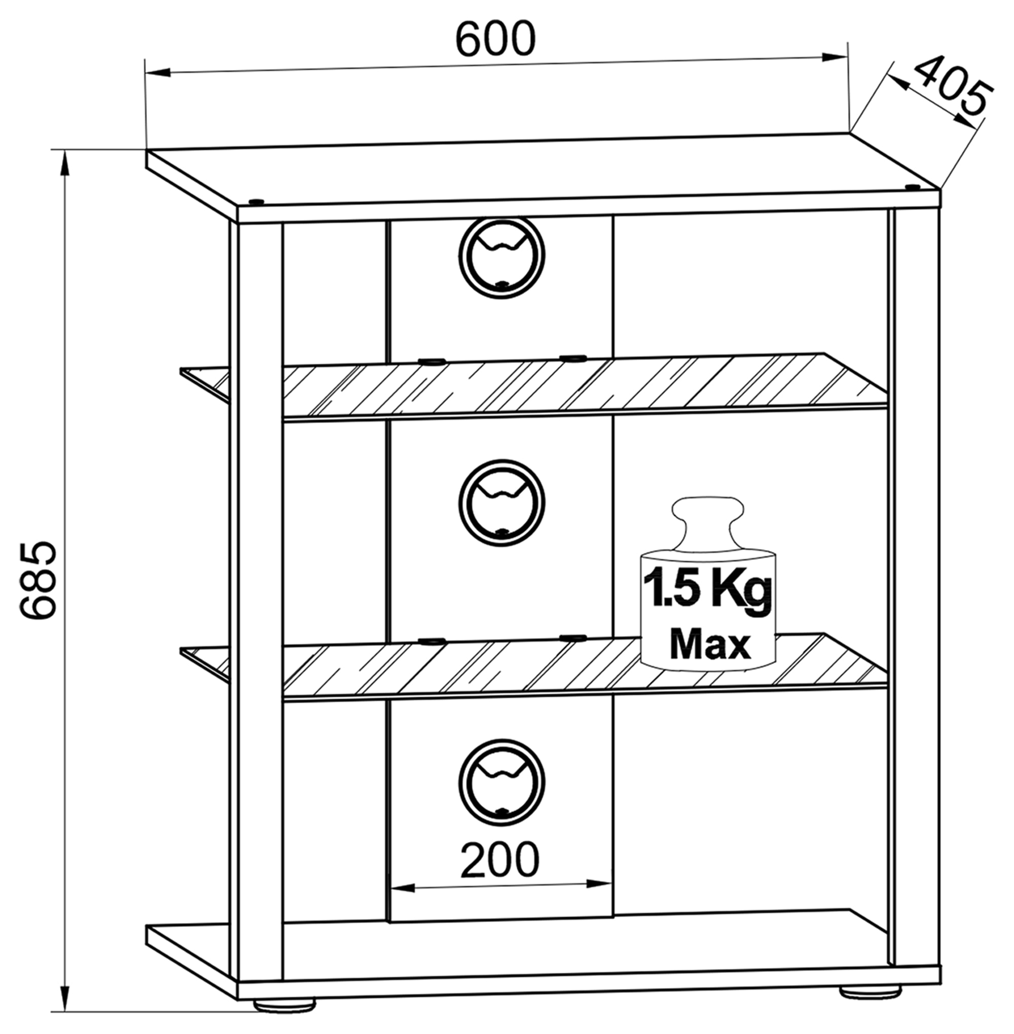 VCM Media-Board »VCM Hifi Holz Möbel | Rack Schrank Phono Regal mit Rollen | 2 Glasböden | Maße: H. 70 x B. 60 x T. 41 cm | Phono Mediaregal - Folas«, (VCM Folas)