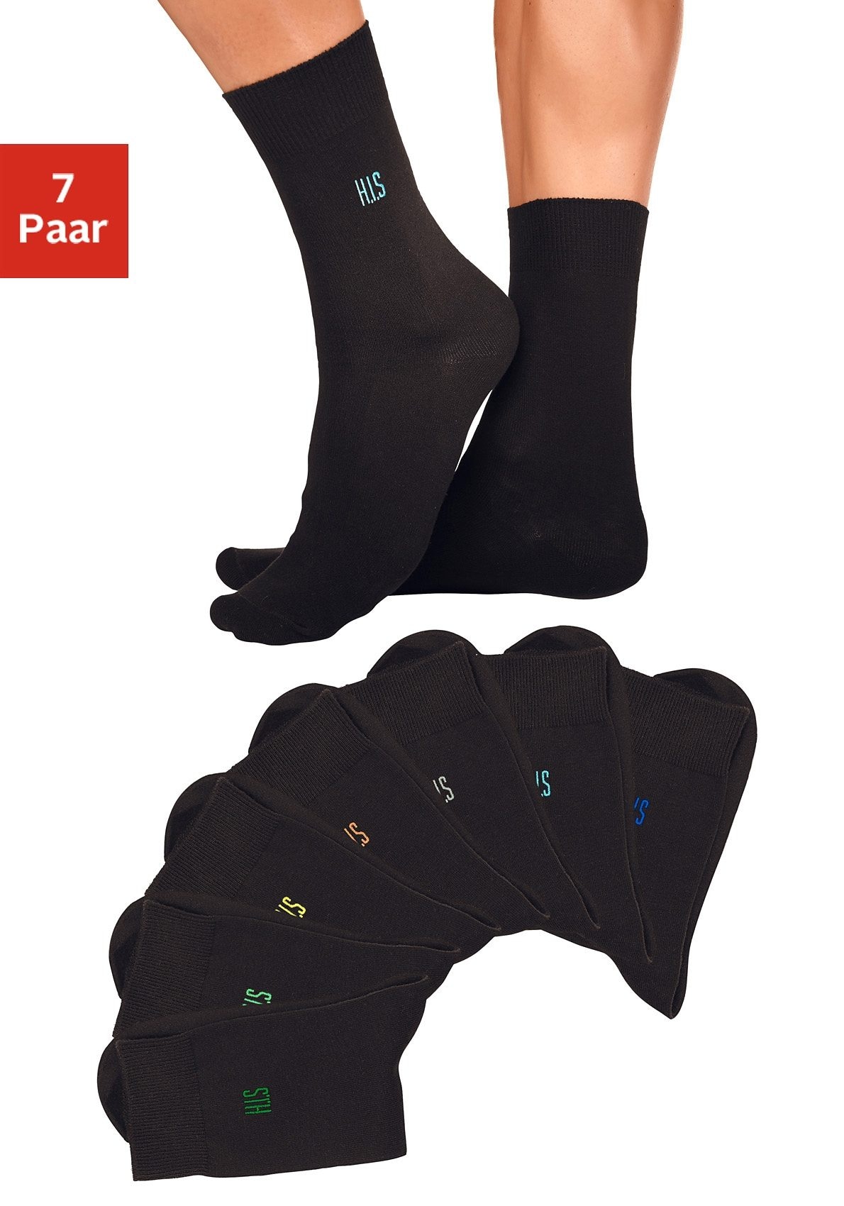 H.I.S Basicsocken, (Packung, 7 Paar), mit Komfortbündchen