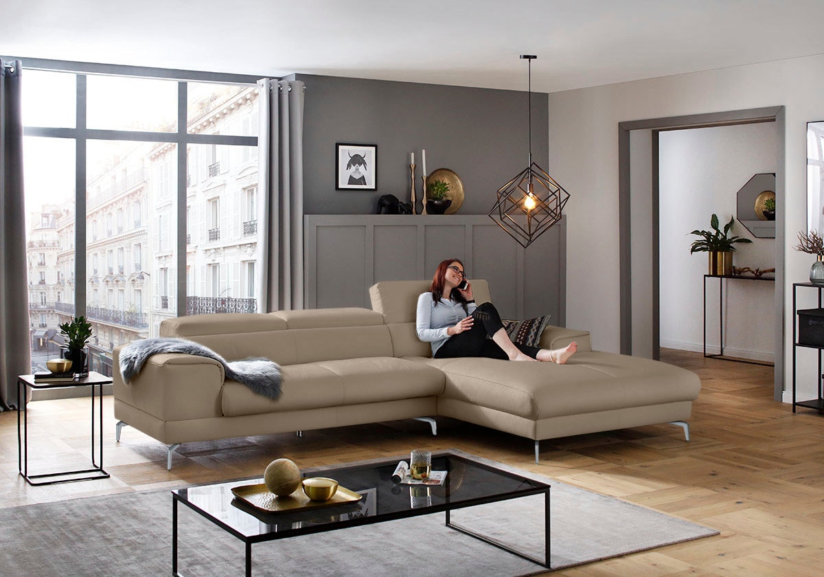 W.SCHILLIG Ecksofa »piedroo, Designsofa mit tollem Sitzkomfort, bequem und elegant, L-Form«, Kopfteilverstellung, wahlweise mit Sitztiefenverstellung, Breite 303cm