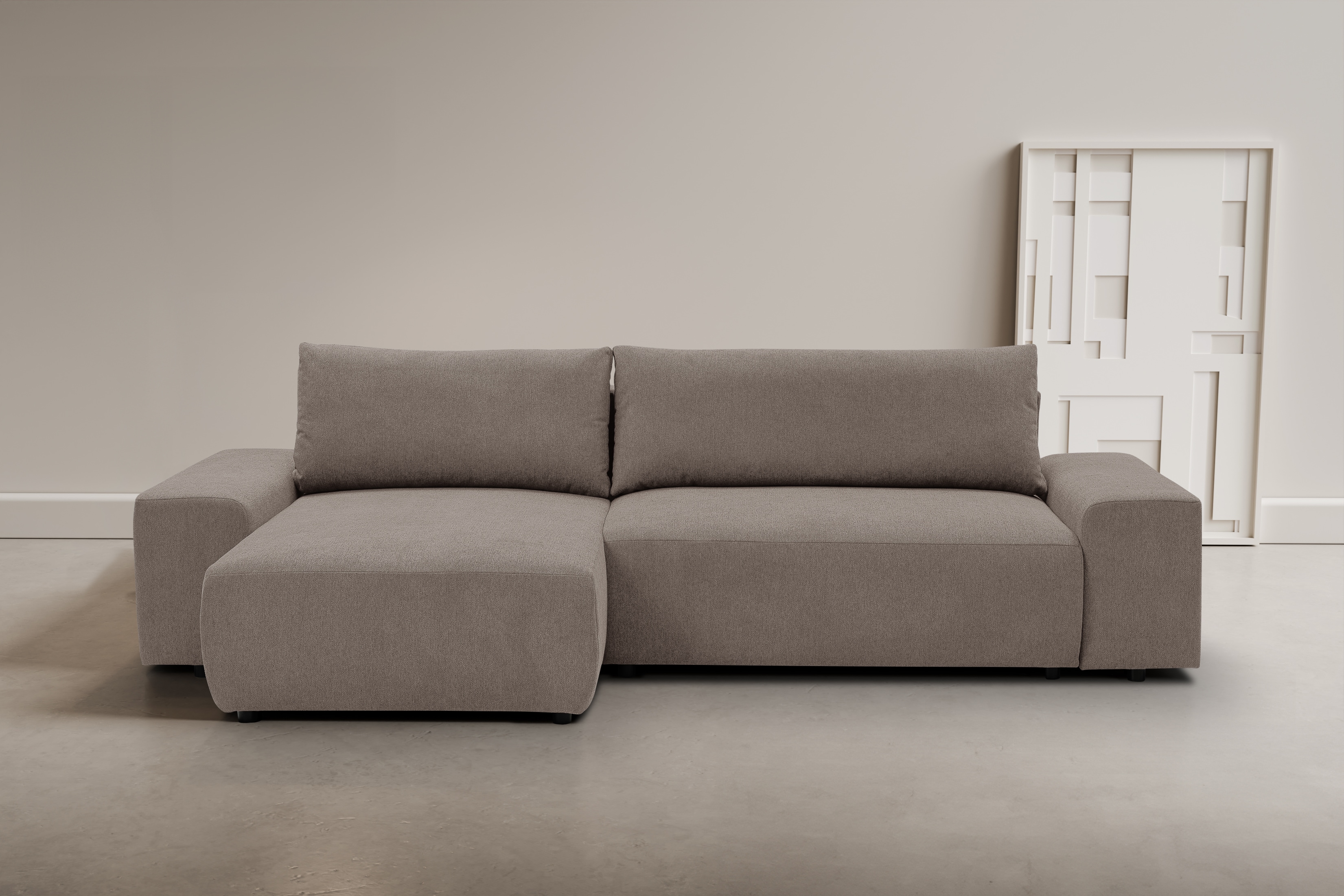 WERK2 Ecksofa "Amsterdam 300 x 150 cm modern und bequem" Struktur fein, L-Form, XXL, Schlaffunktion, Bettkasten