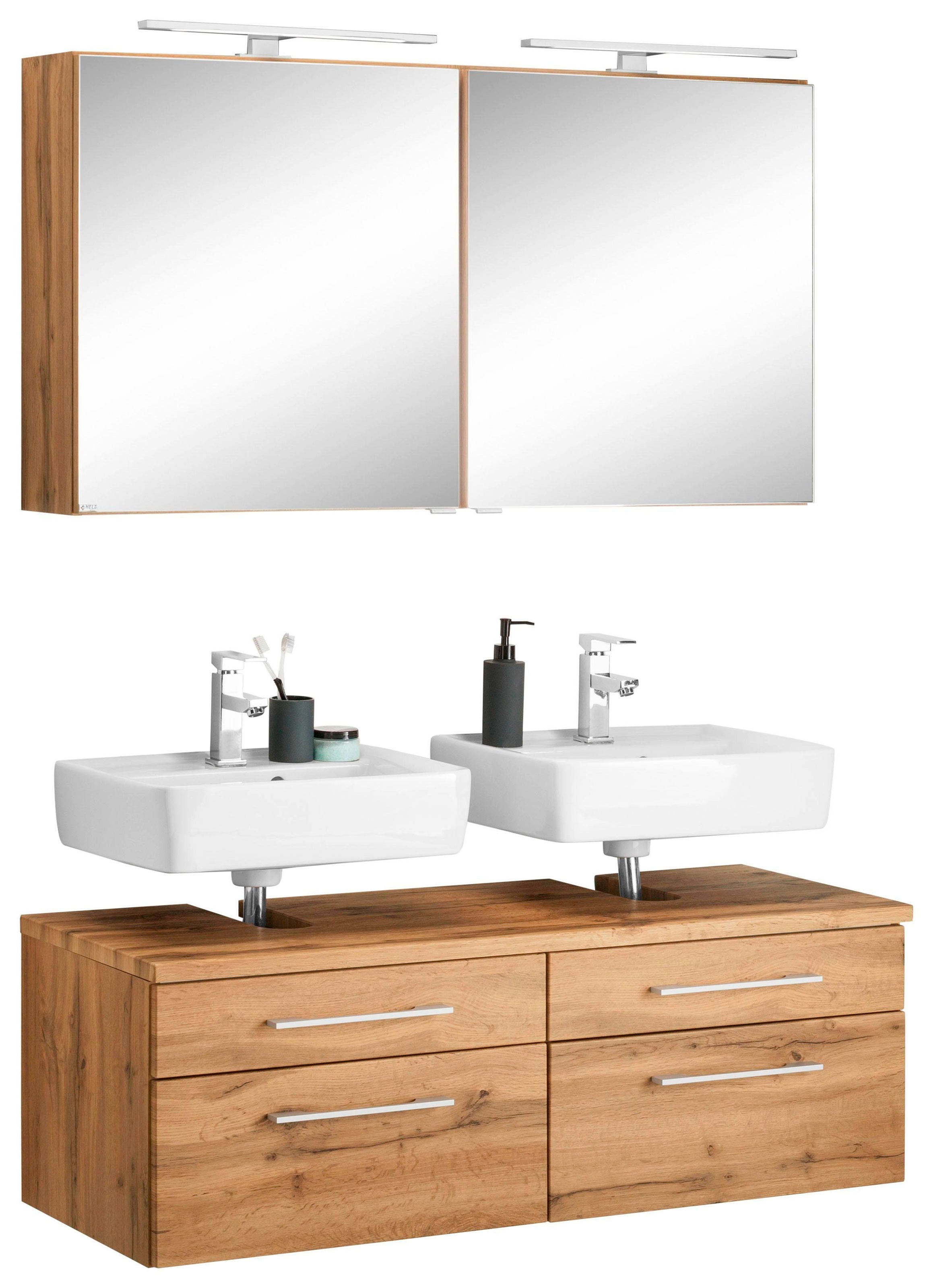 welltime Badmöbel-Set "Davos" 2 Stk. tlg. 2 Spiegelschrank und Waschbeckenu günstig online kaufen