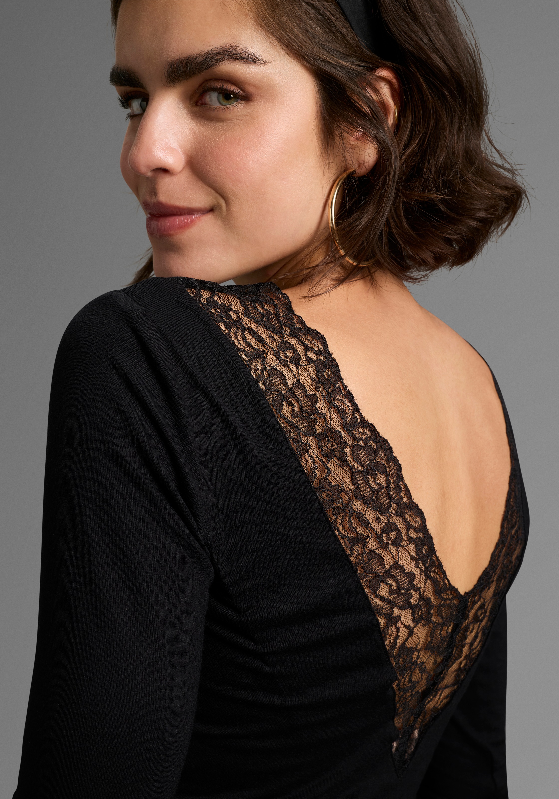 Thumbnail - Melrose Rundhalsshirt 3/4-Ärmel, taillierter Schnitt, mit Spitzenkante