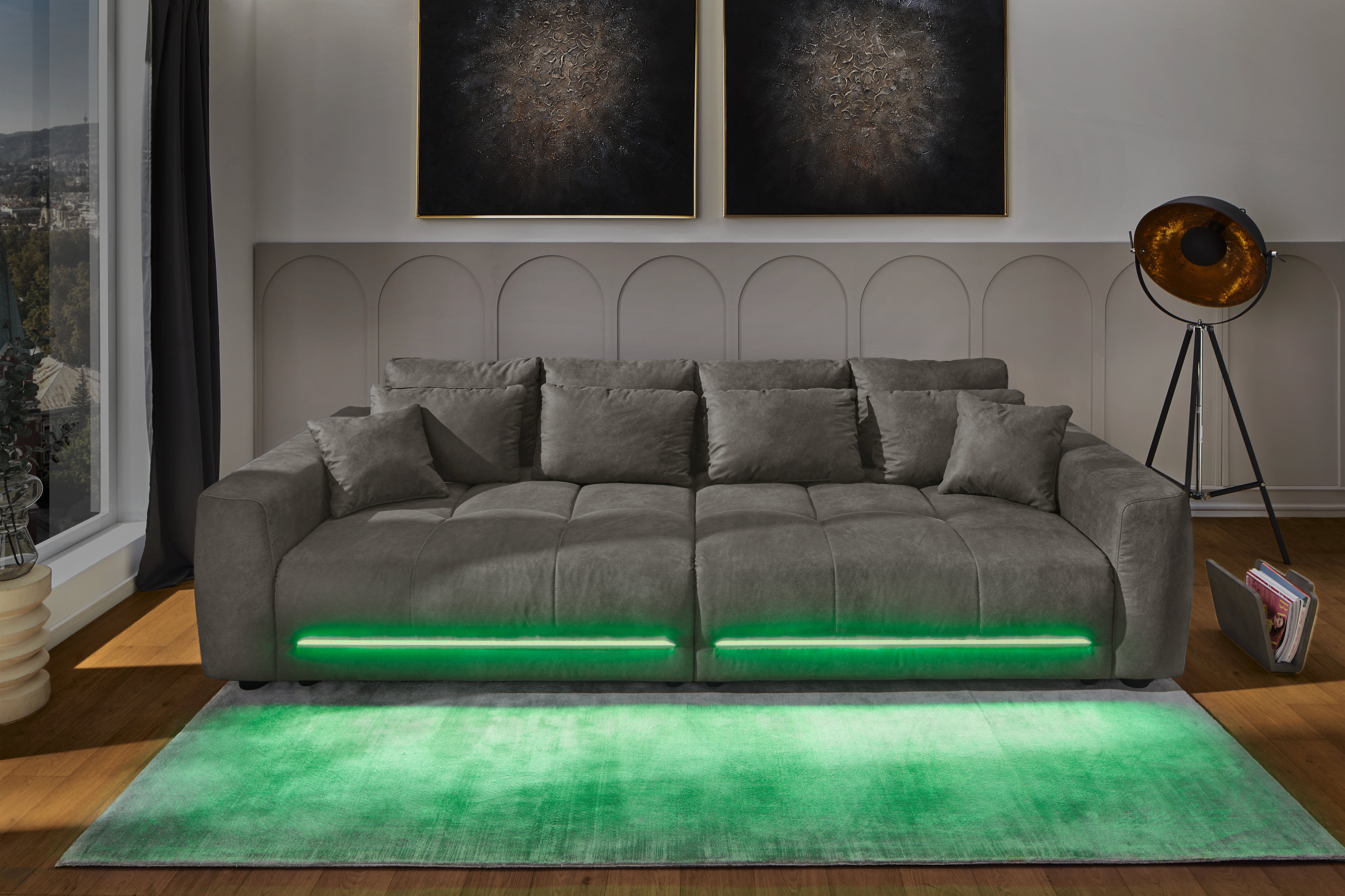 Jockenhöfer Gruppe Big-Sofa "Lumina, XXL, B: 294 cm, mit LED-RGB-Beleuchtung, Liegefläche 120x240cm" Mega-Sofa, inklusive Federkernpolsterung und 10 Kissen
