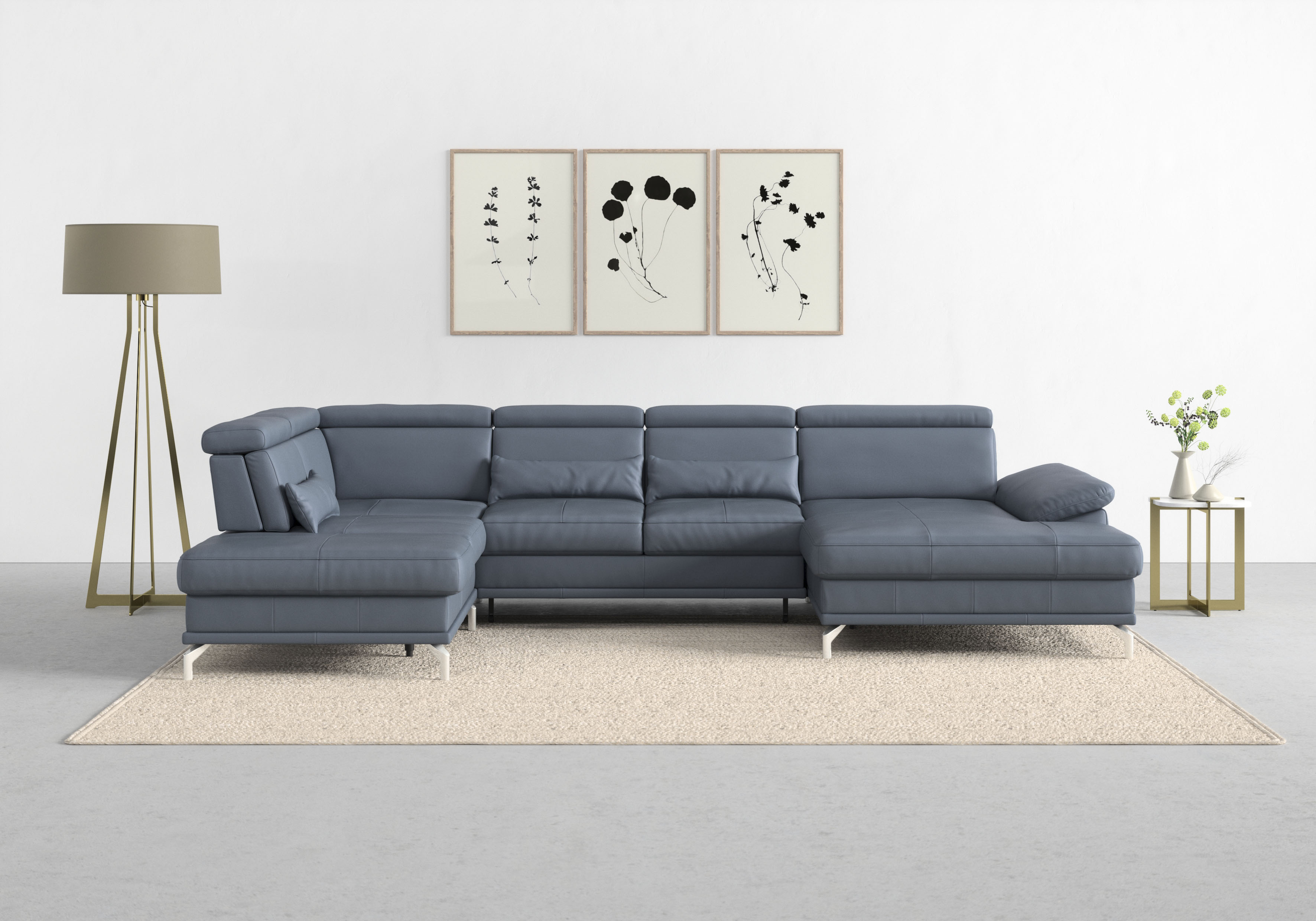 sit&more Wohnlandschaft "Cabrio U-Form, B: 359 cm, mit Sitztiefen-, Arm- & Kopfteilverstellung" 3 Nierenkissen, Federkern, mit Schlaffunktion und Stauraum