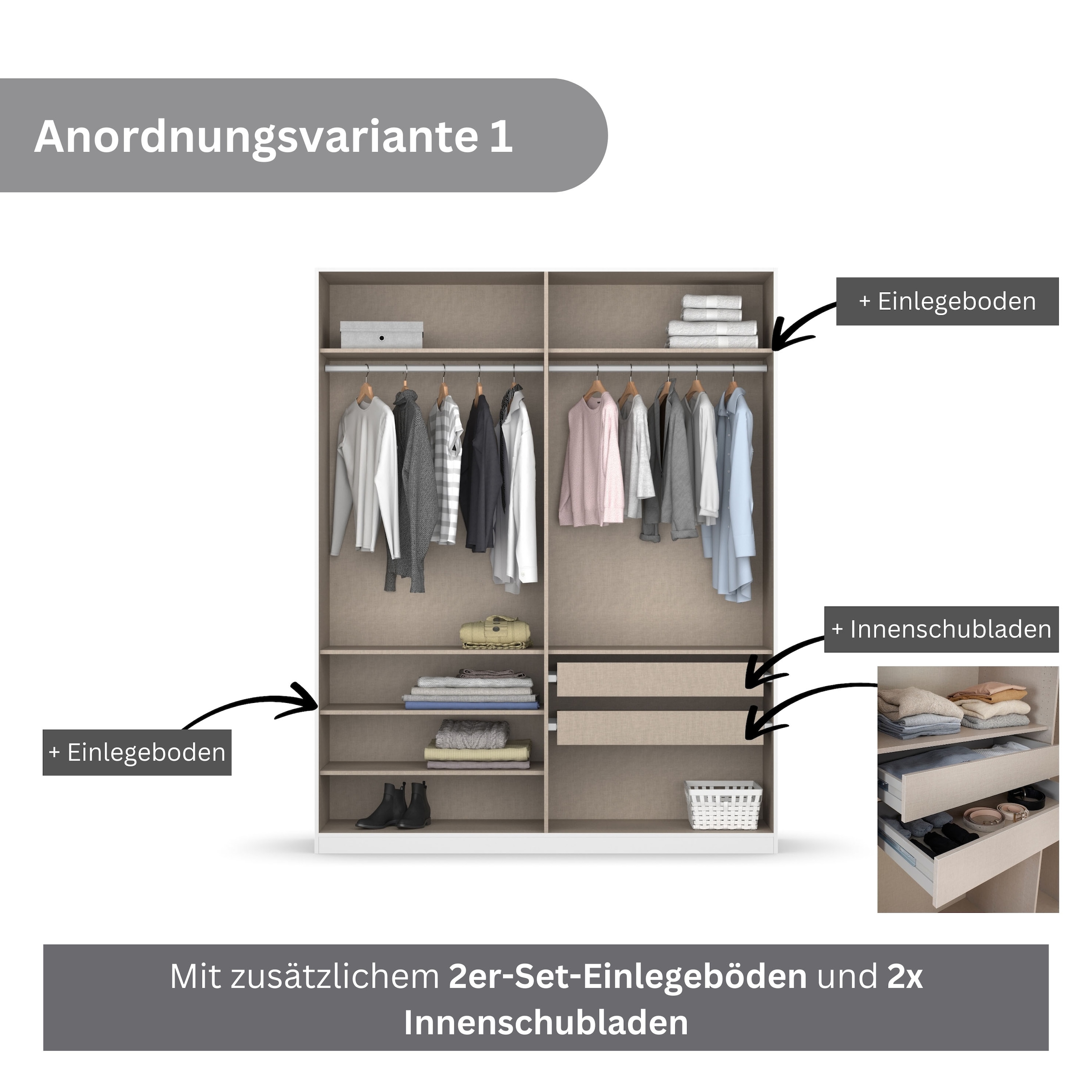 rauch Drehtürenschrank »Kleiderschrank Schrank Garderobe KOLUNA mit Glastüren und Spiegel«, inkl. 2 Innenschubladen sowie extra Einlegeböden MADE IN GERMANY