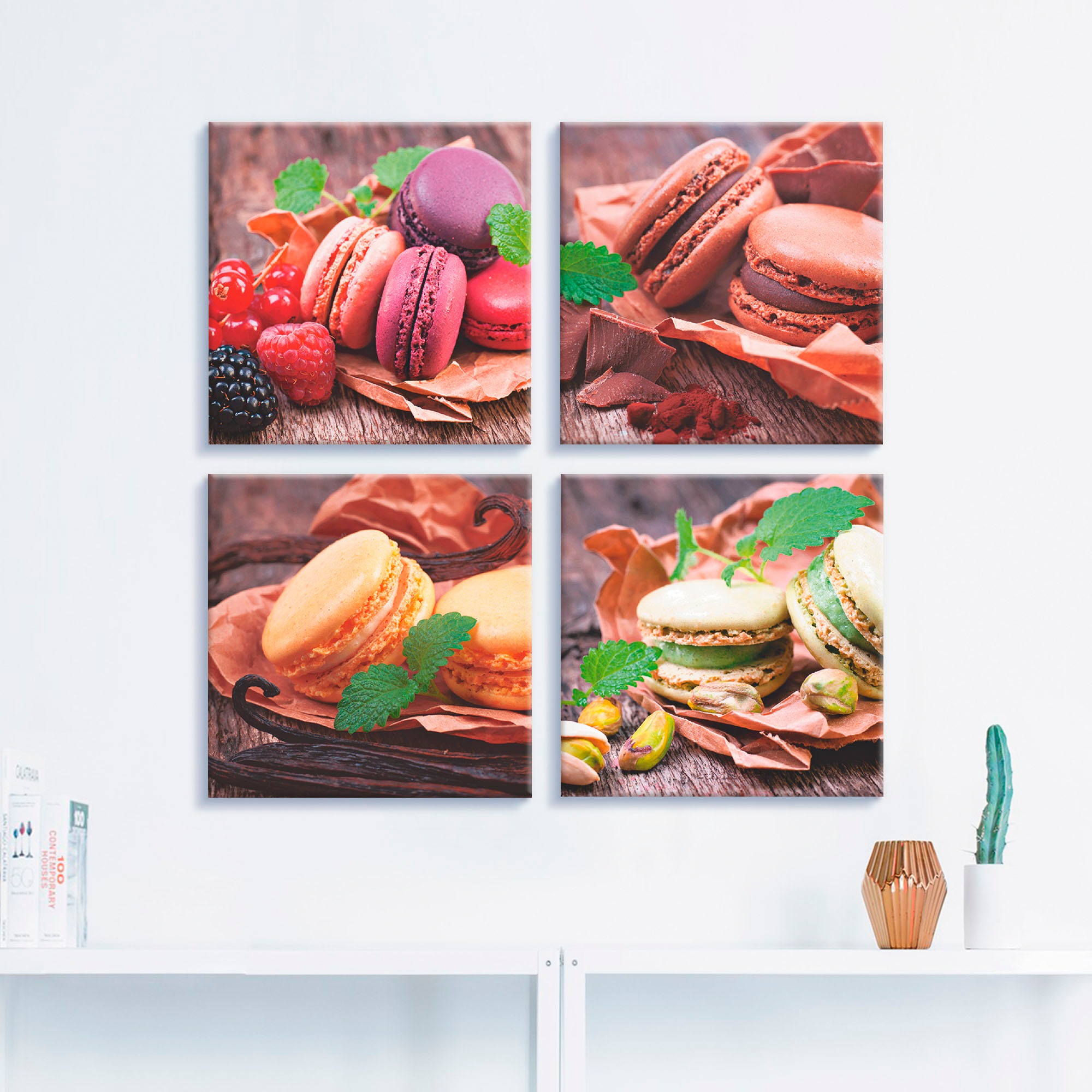 Artland Leinwandbild »Macarons«, Süßspeisen, (4 St.), 4er Set, verschiedene Größen