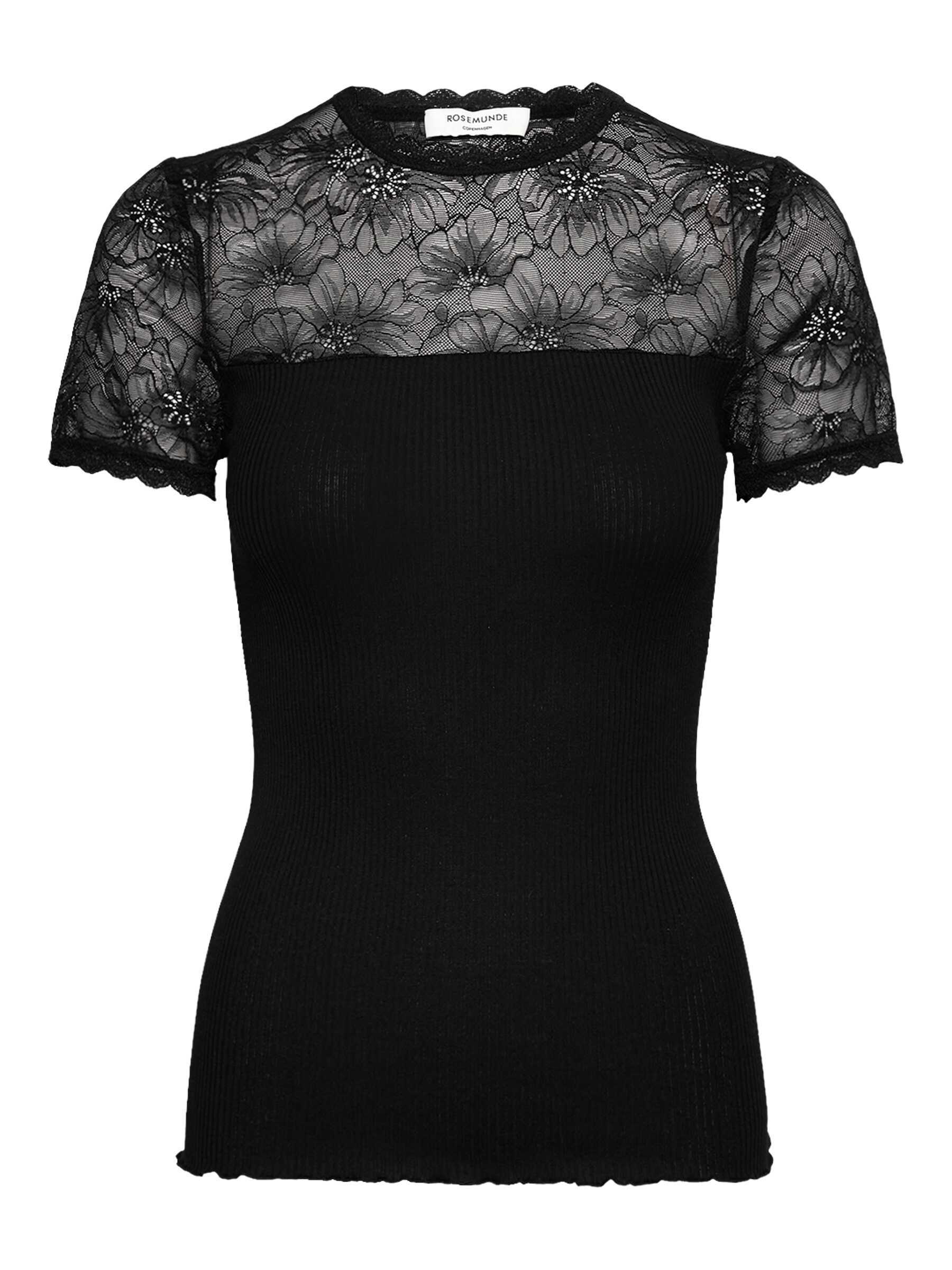 rosemunde T-Shirt "Beatha lace t-shirt" Halbarm, Ärmel und Dekolleté sowie oberer Rücken aus Spitze, Seidenmix