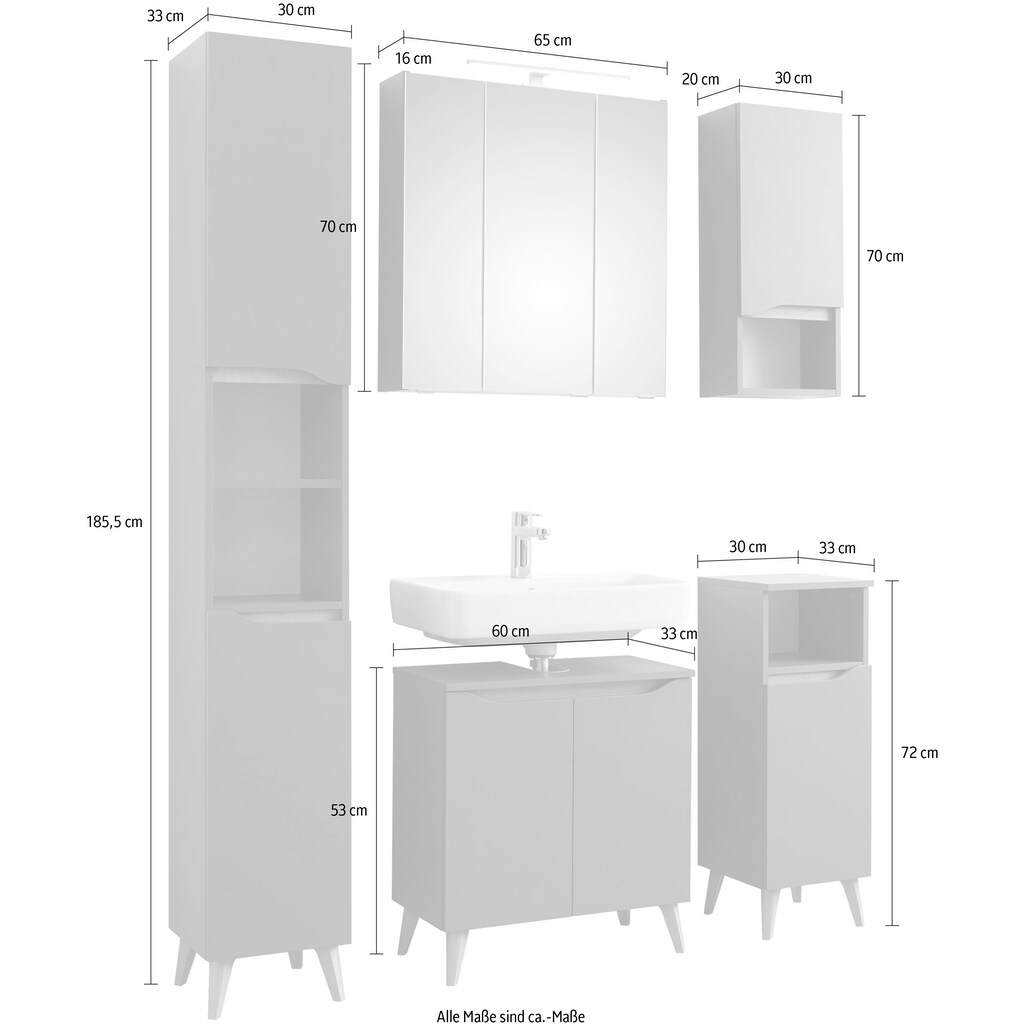 Saphir Badmöbel-Set »Quickset 5-teilig Waschbeckenunterschrank und LED-Spiegelschrank«, (5 St.)