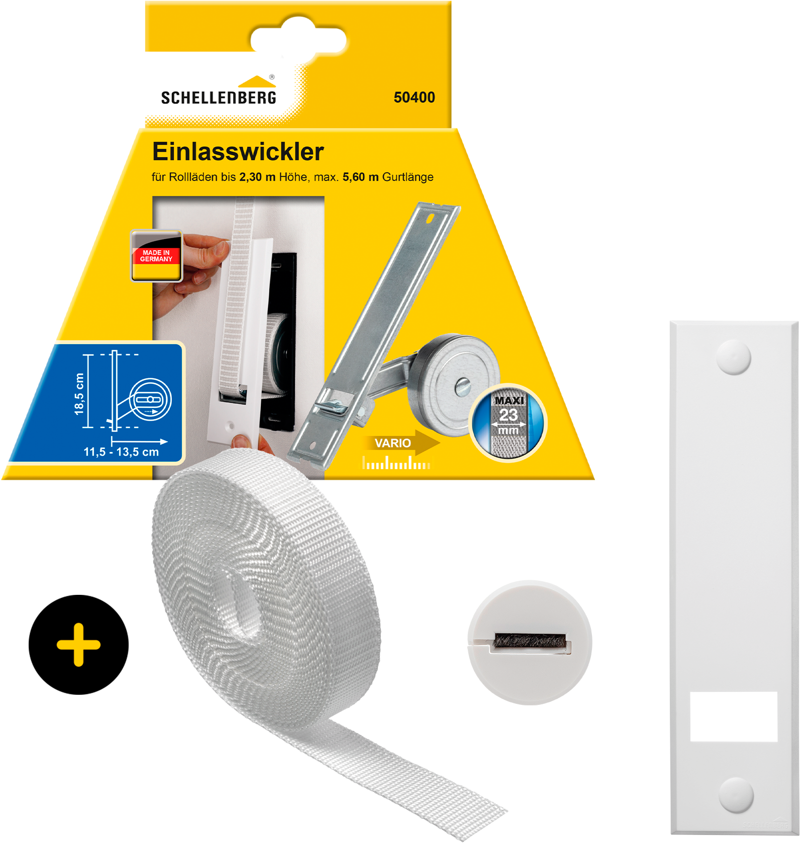 SCHELLENBERG Einlass-Gurtwickler "inkl. Abdeckplatte, Gurtführung, Rollladengurt grau oder weiß", 1 Stk., weiß, Gurtwickler, Unterputz Gurtwickler