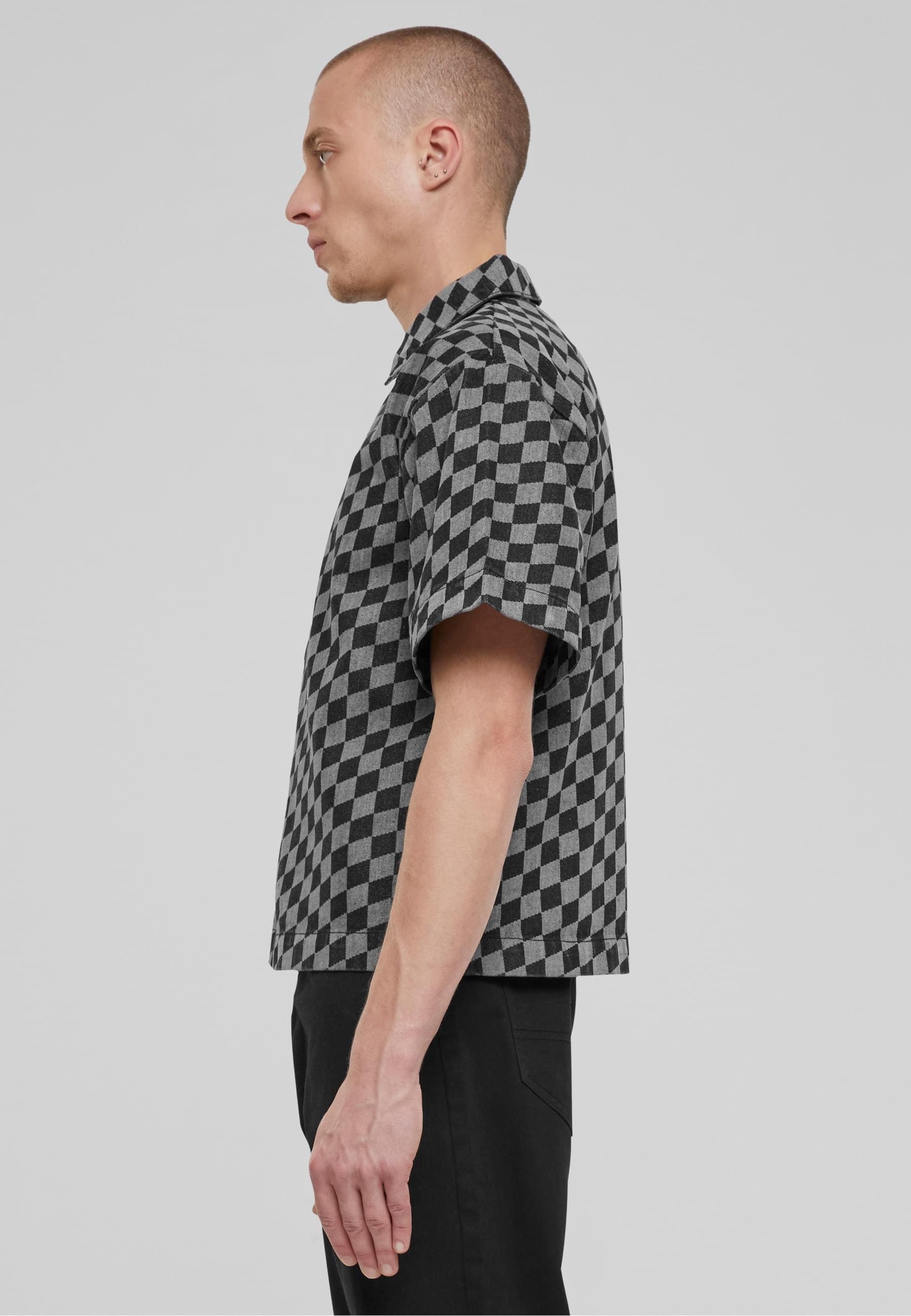 URBAN CLASSICS Langarm-Poloshirt »Urban Classics Laser Check Printed Boxy Shirt«, (1 tlg.)